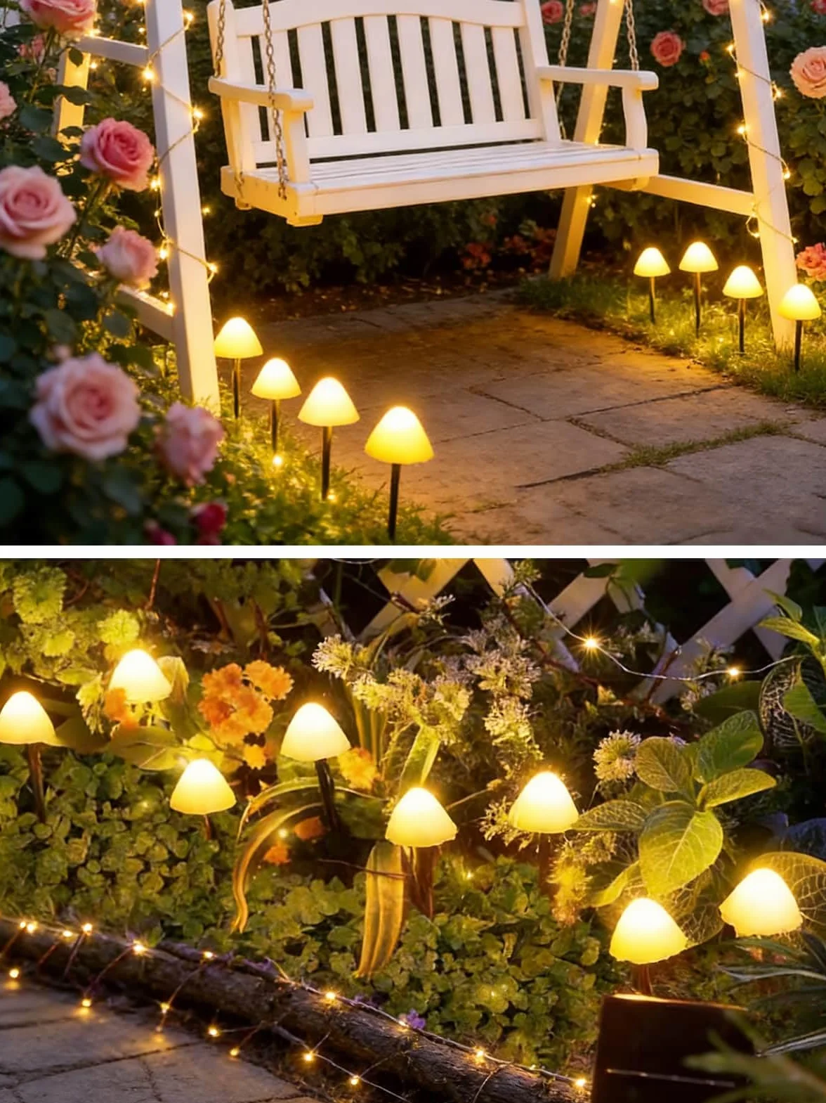 Joycome Ozdoby ogrodowe słoneczne 5 m 20 diod LED grzyb wodoodporne lampki ogrodowe ciepła biel