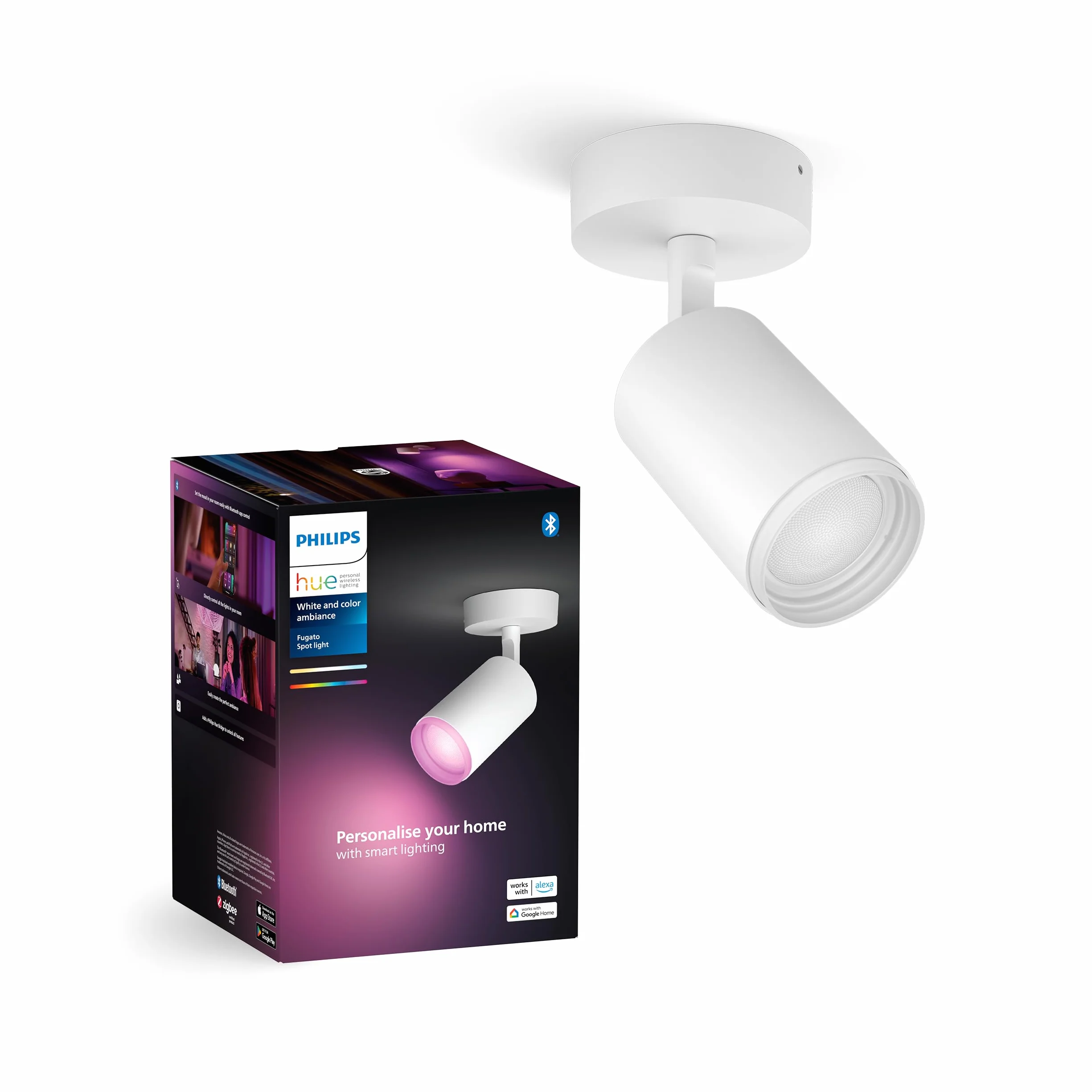 Philips Hue White & Colour Ambiance Fugato Spot 1 flg. wit 1x350lm dimbaar 16 miljoen kleuren kompatybilny z Amazon Alexa