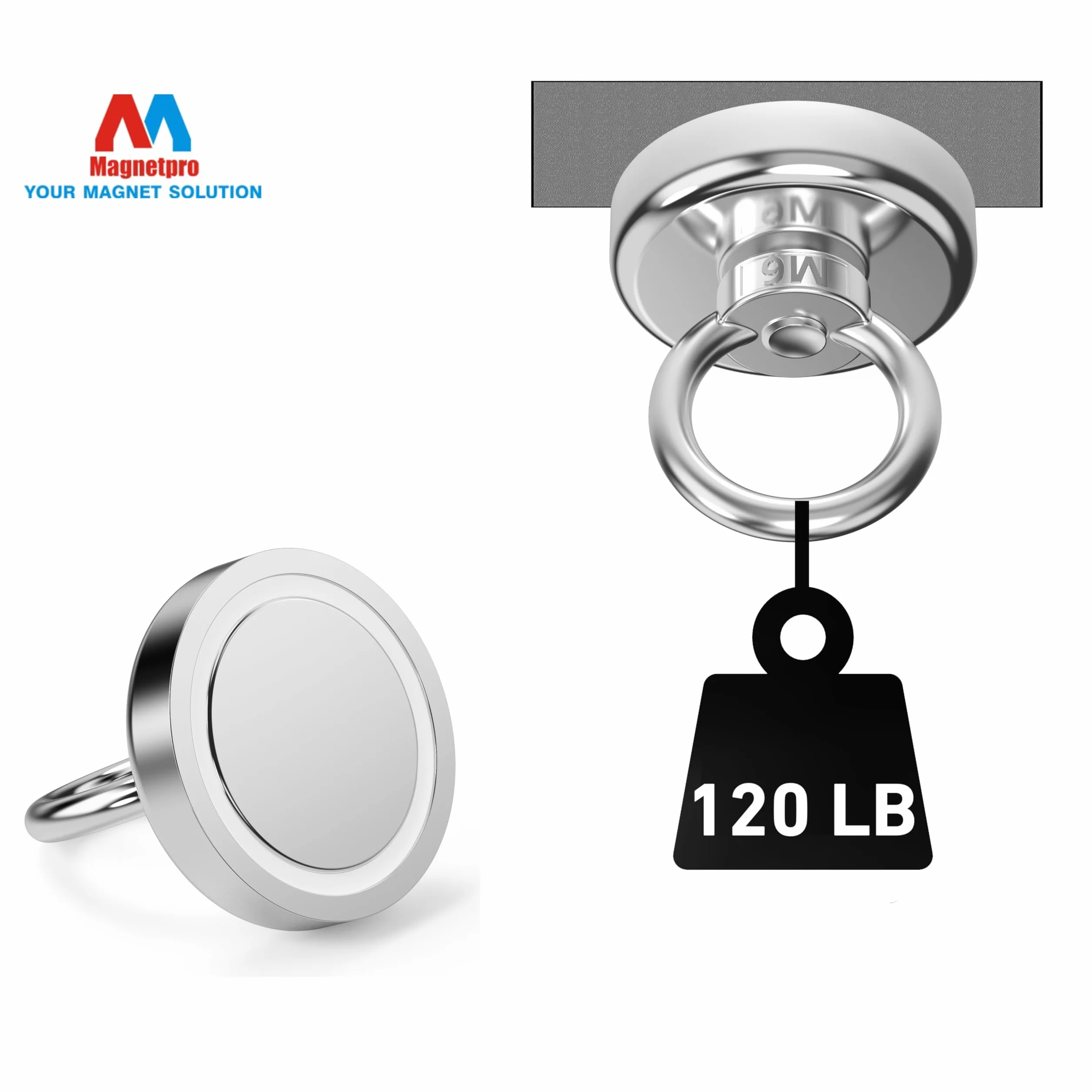Magnetpro 55 kg magnetyczne haczyki neodymowe z otworem counterunk – 6 sztuk