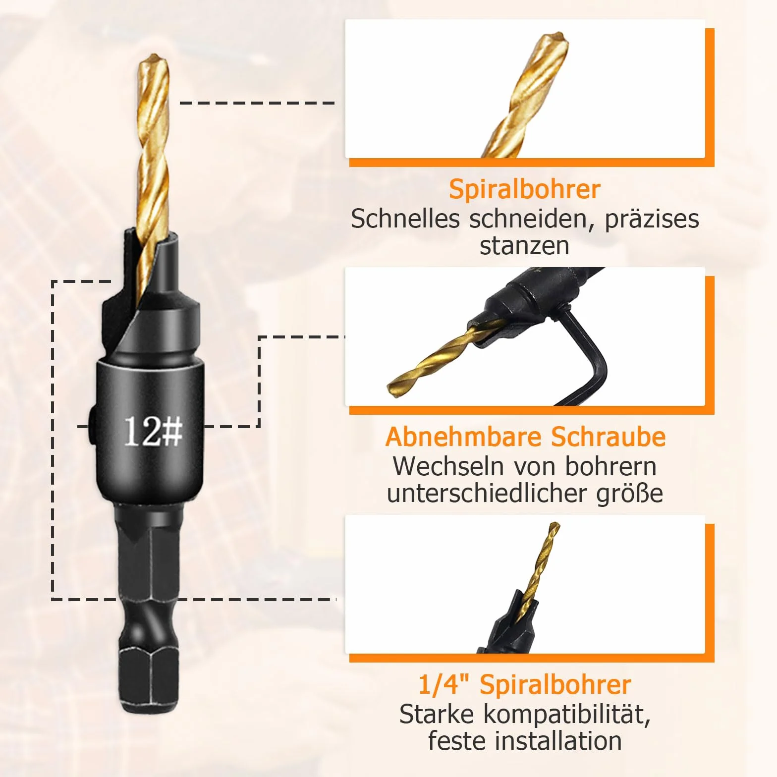Zestaw 16 wierteł pogłębiających do drewna #5 #6 #8 #10 #12 z magnetycznym przedłużonym uchwytem
