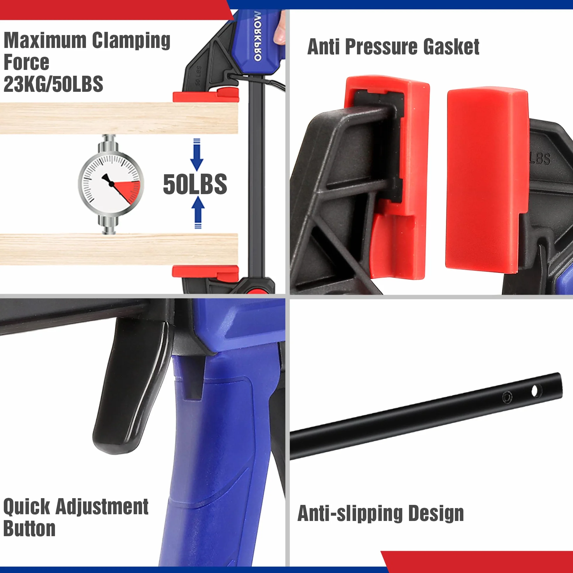 WORKPRO 8-częściowy zestaw zacisków sprężynowych do szklarni 200 mm