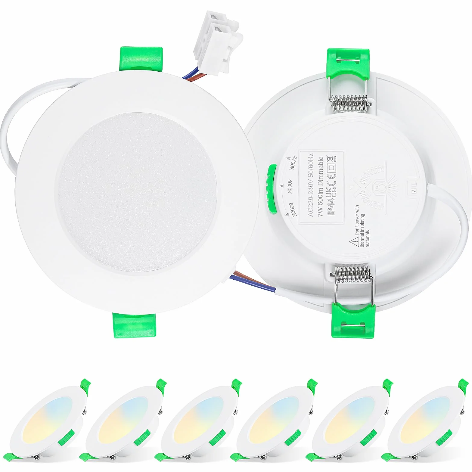 Wbudowane reflektory LED 6 szt., możliwość ściemniania 7 W, 220 V-240 V IP44 Lampa sufitowa LED do łazienki, kuchni, 3000K/4000K/6500K, białe 6 sztuk