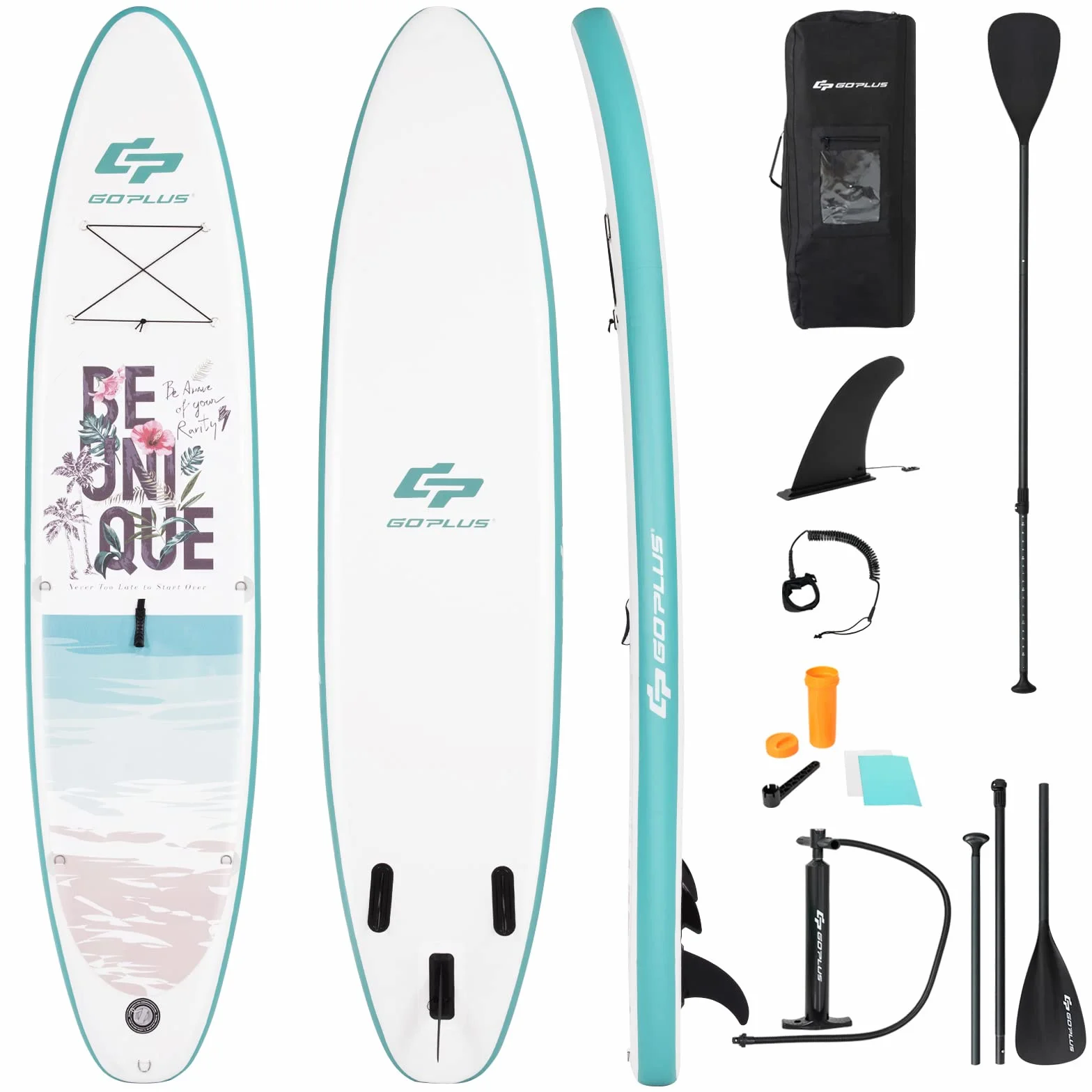 COSTWAY Deska do paddleboardingu, w zestawie plecak, pompka, regulowane wiosło, linka bezpieczeństwa, lina bungee i zestaw naprawczy, nadmuchiwana deska SUP 150 kg