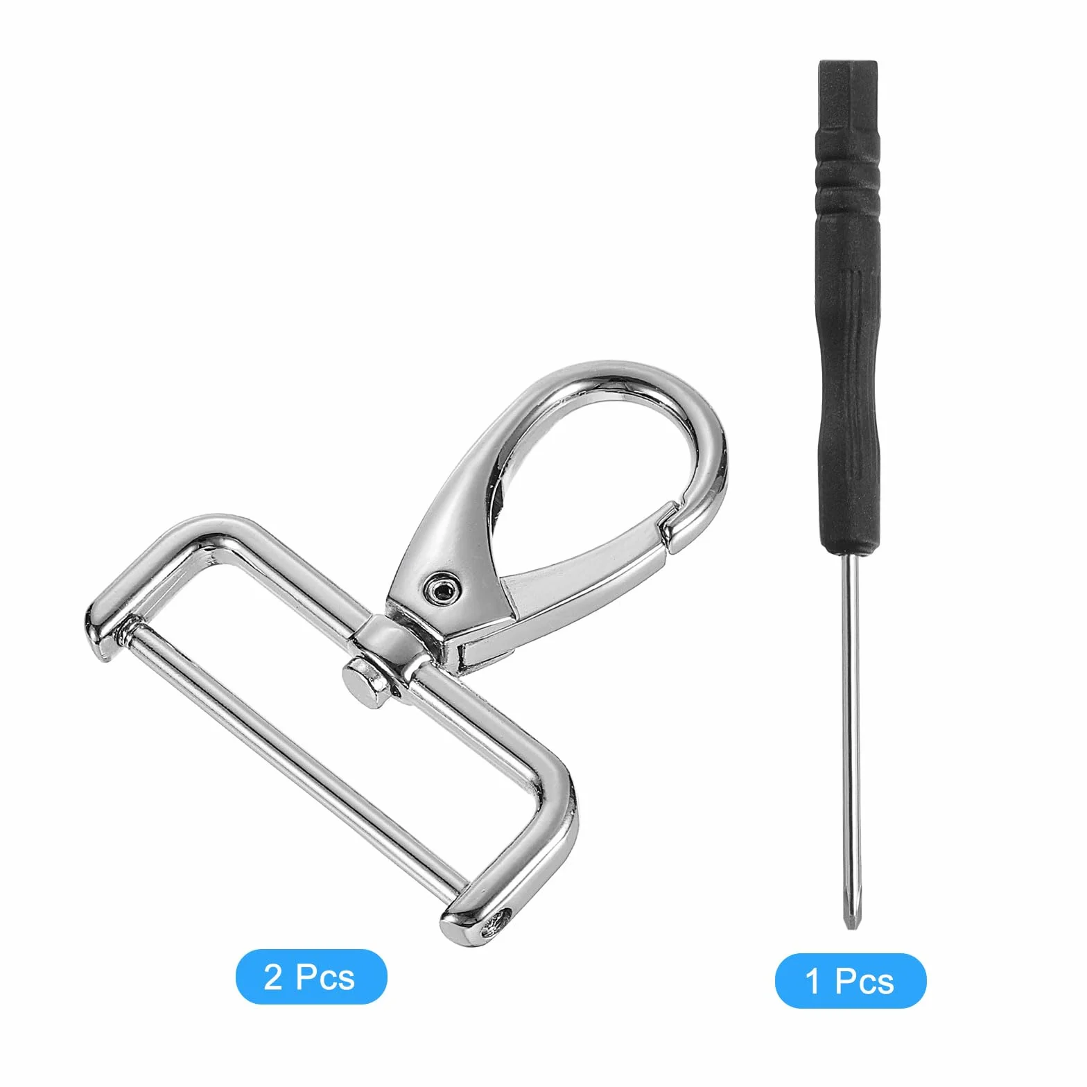 QUARKZMAN 2 szt. Obrotowe zapięcia na haczyk 38 mm (1-1/2") D pierścień odpinany metalowy haczyk zatrzaskowy karabińczyk pazur hak ze śrubokrętem do torby na klucze DIY srebrny