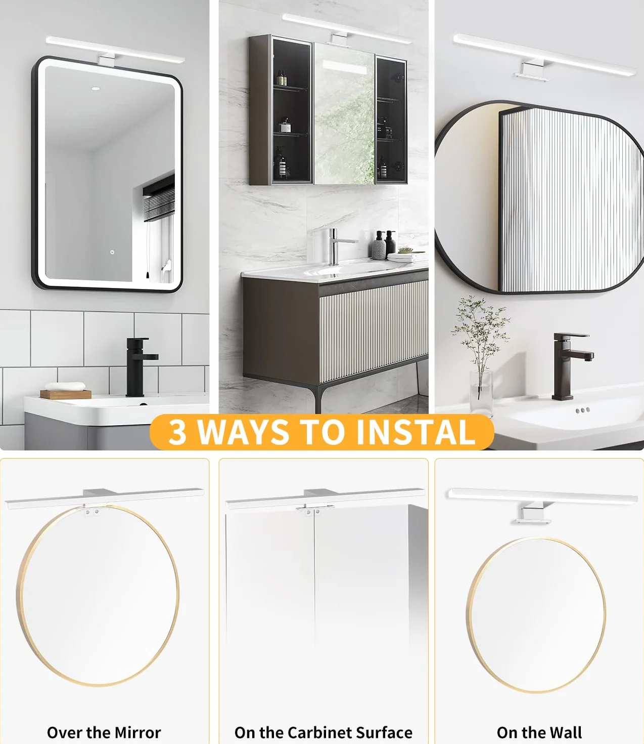 Nowoczesne oświetlenie łazienkowe LED Vanity, 4000K 6000K dwutonowa temperatura, 40cm 12W Wodoodporna aluminiowa lampa lustrzana z przełącznikiem okablowania, oświetlenie ścienne do makijażu łazience