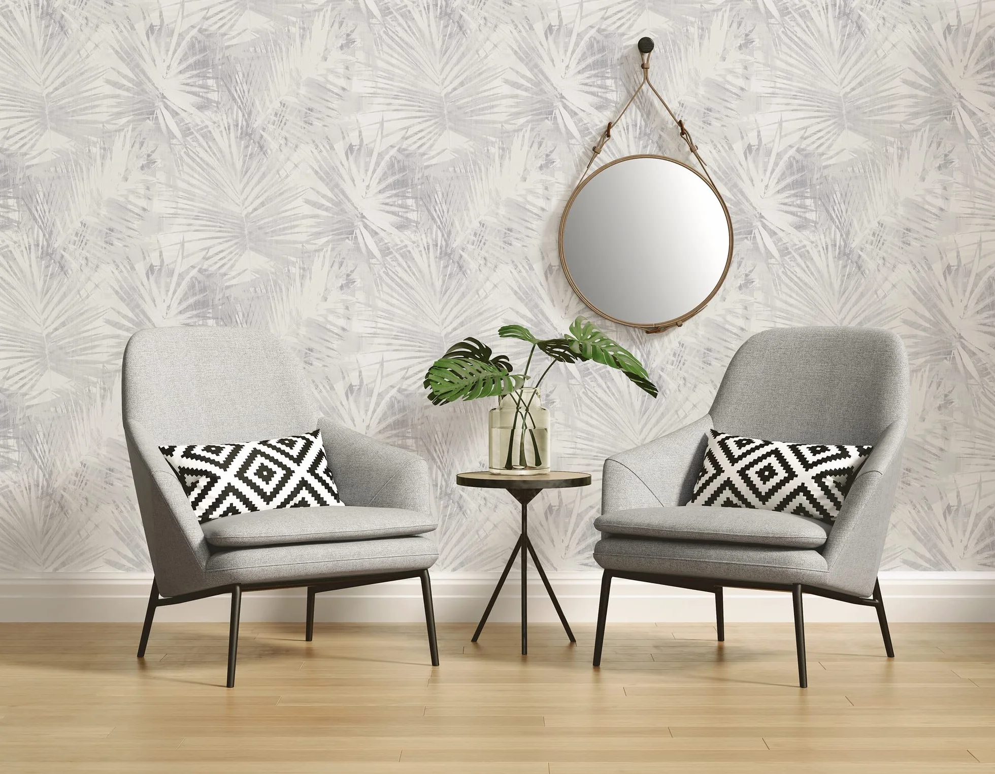 A.S. Création Livingwalls tapeta na fizelinie Hygge z nadrukiem palmy 10,05 m x 0,53 m beżowo-szara Made in Germany