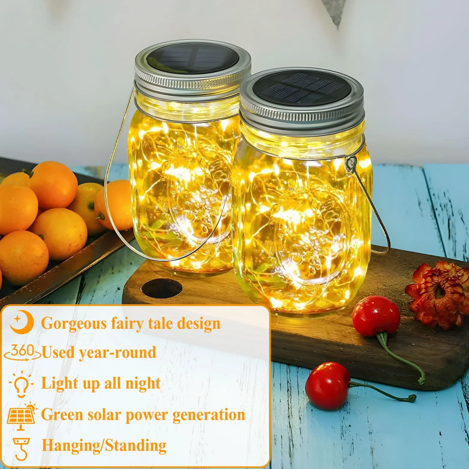 Lampy solarne Mason Jar 4 sztuki LED 30 diod IP65 wodoszczelne wiszące do ogrodu balkonu