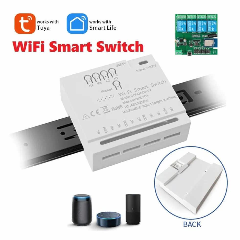 4CH Tuya WiFi inteligentny przełącznik 7-32 V 5 V 2,4 G WiFi moduł automatyki domowej do IFTT