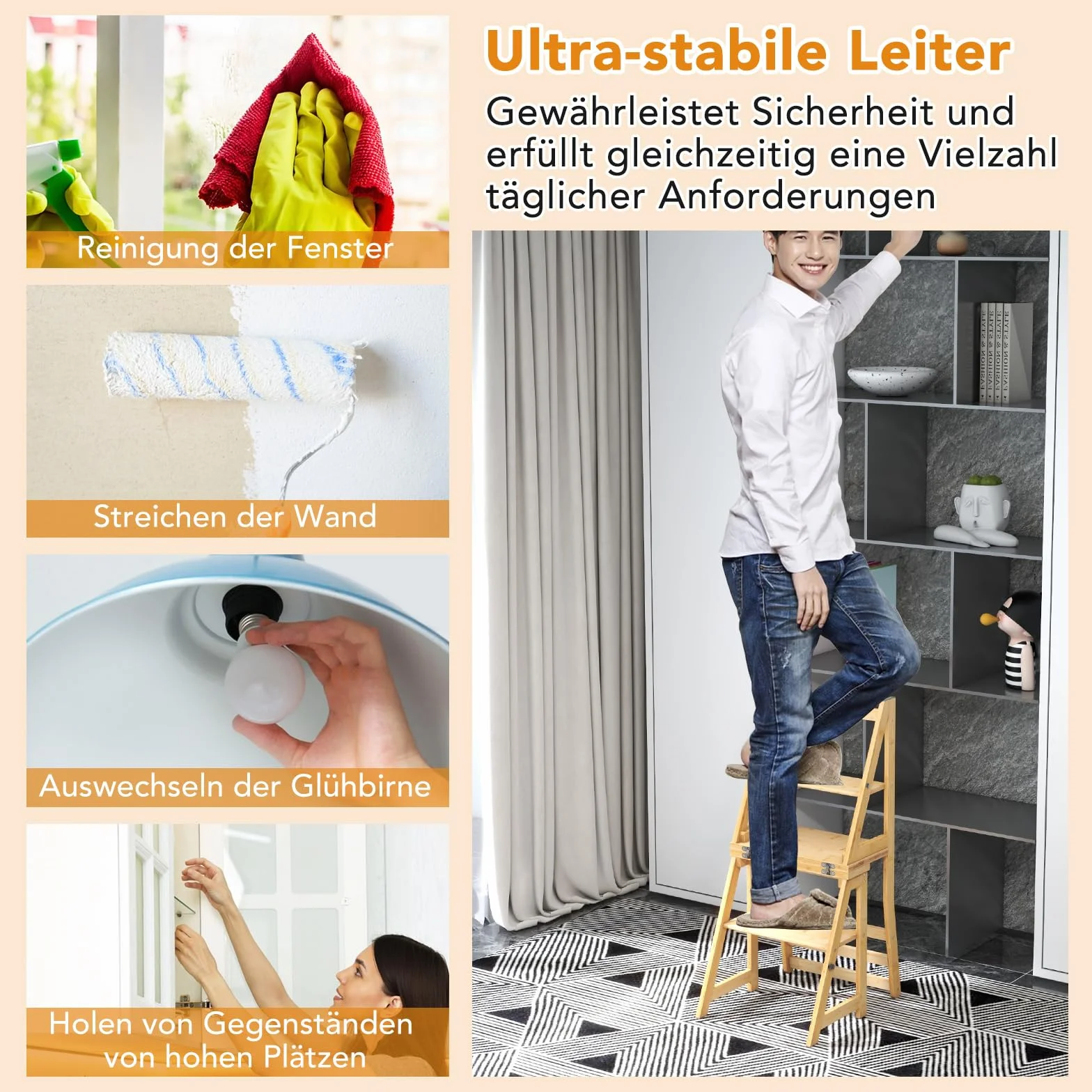 COSTWAY 3 w 1 Bambusowy Taboret Drabinkowy Składany 150 kg