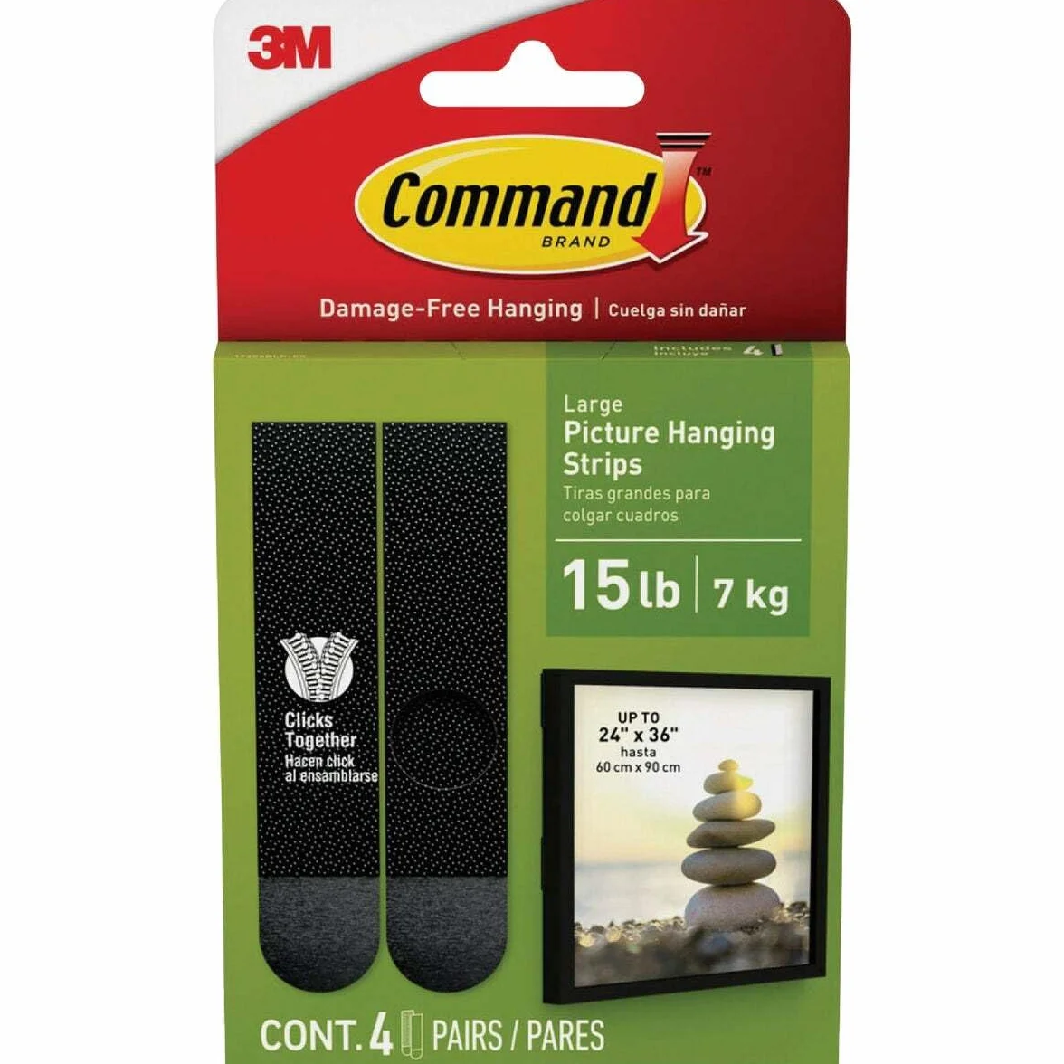 Command Strips 17206BLK duże czarne paski do zawieszania obrazów, 4 sztuki