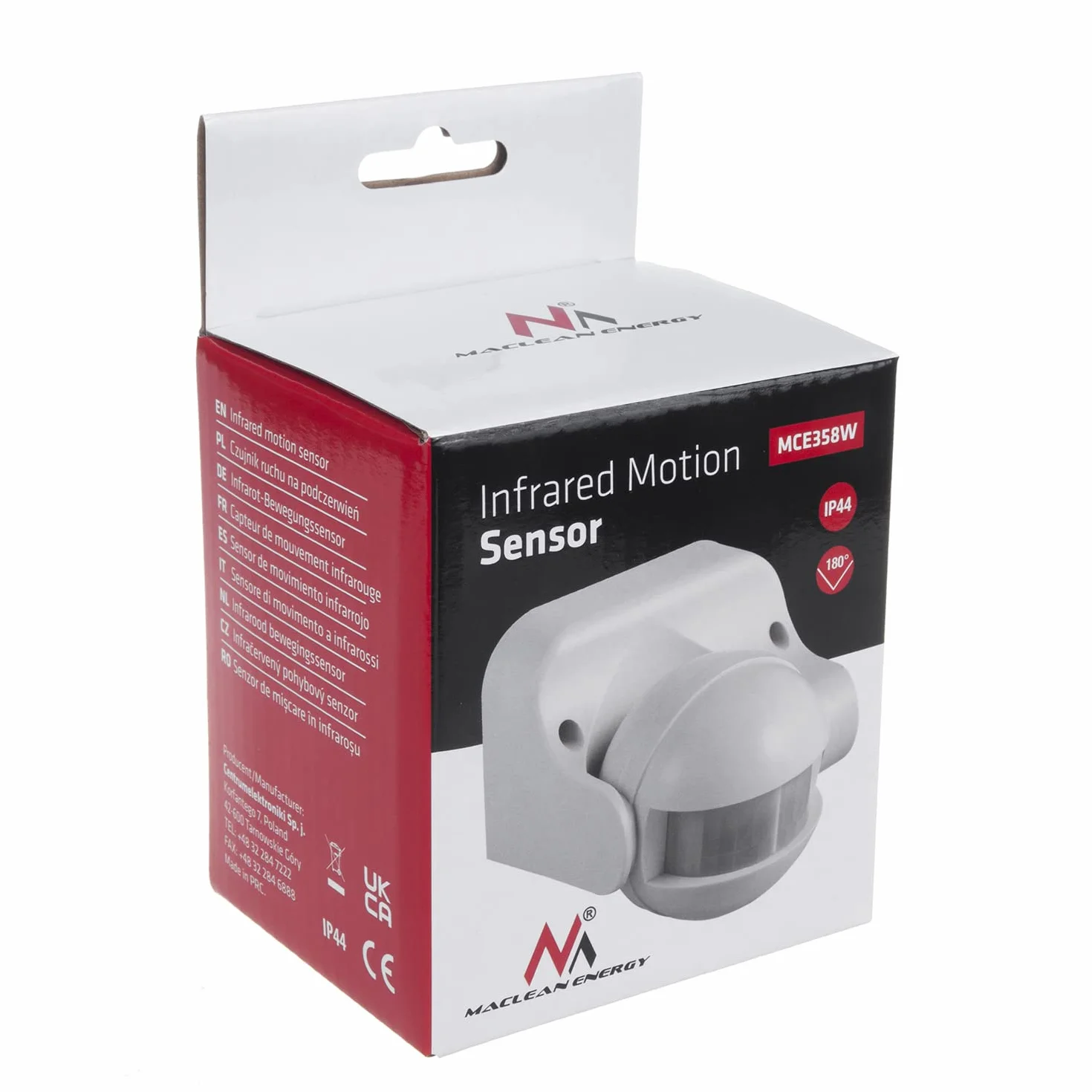 Maclean MCE358 czujnik ruchu PIR 180° IP44 12 m 300/1200 W biały