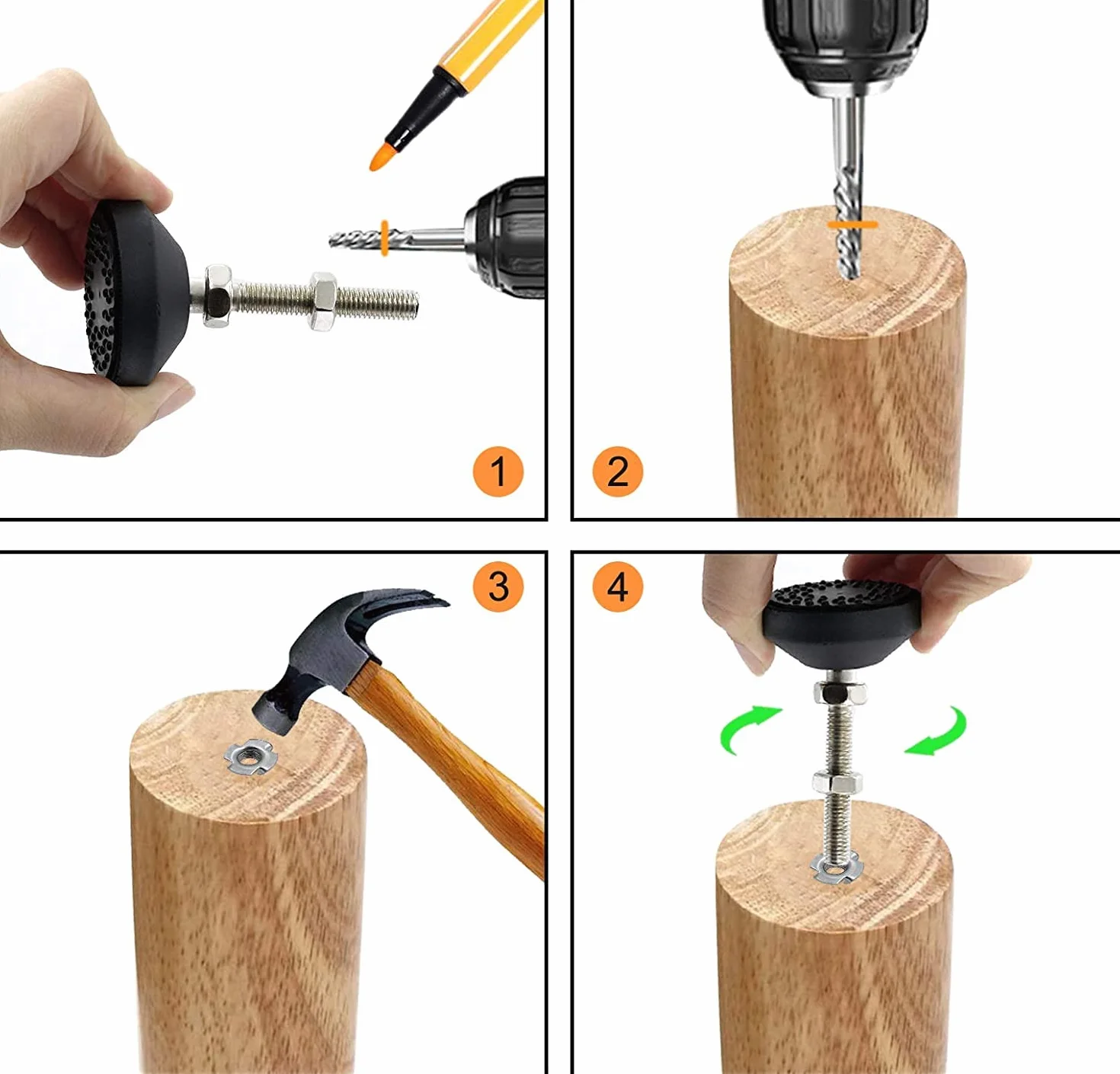 Uni-Fine śruba regulacyjna M8 x 100 mm Ø 50 mm podstawa meblowa 450 kg regulowane nóżki nachylenie 15°