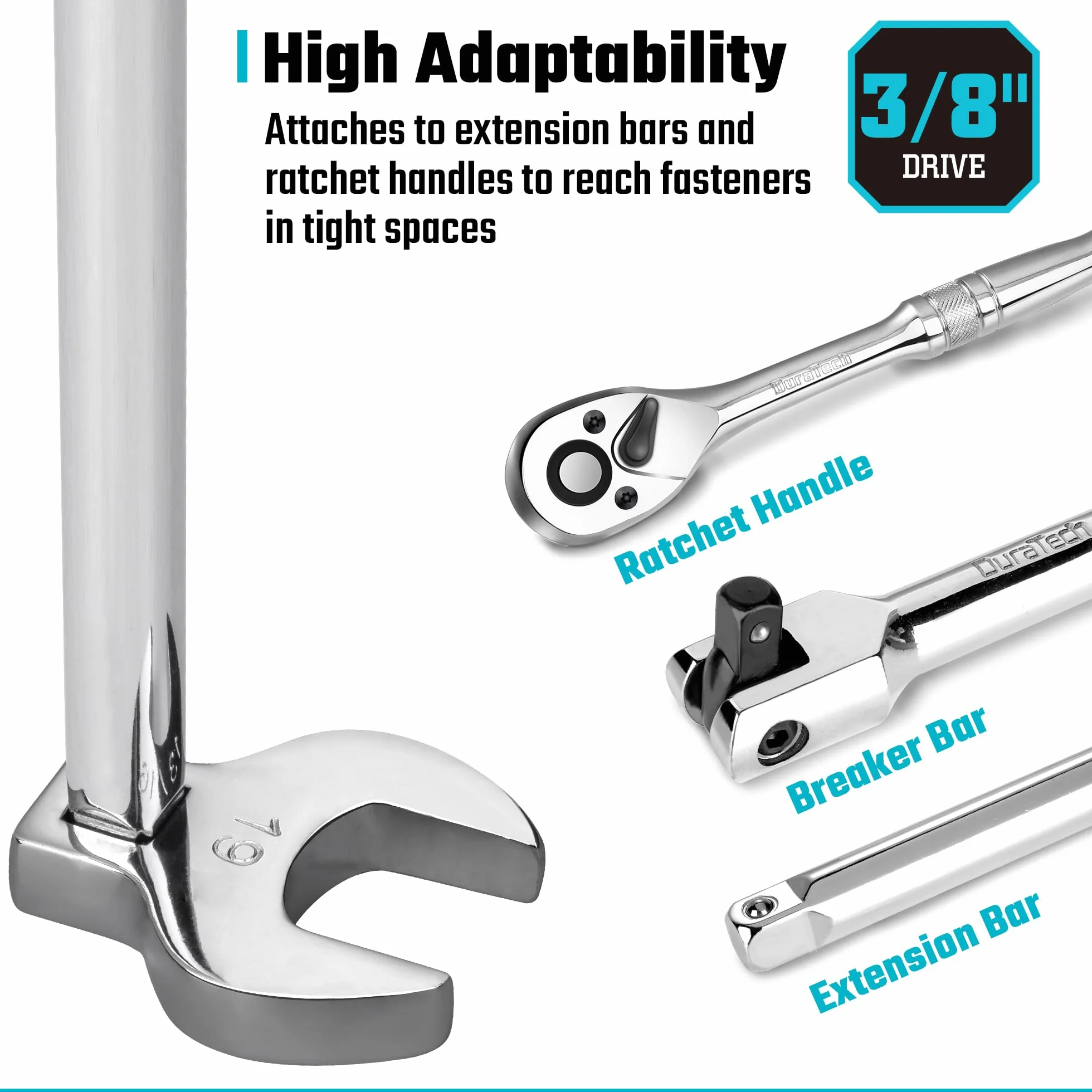 DURATECH Zestaw kluczy Crowfoot 10-częściowy 3/20.3 cm 10-19 mm stal Cr-V