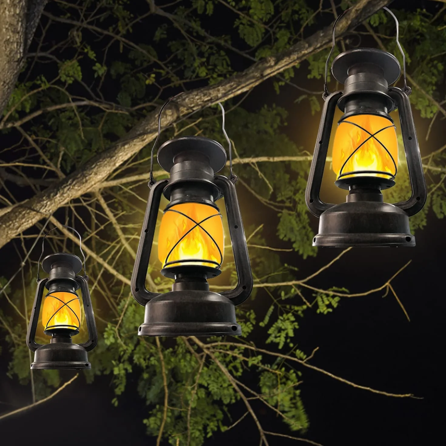 Shinmax Latarnia do użytku na zewnątrz, w stylu retro, 2 sztuki, efekt płomienia, lampa solarna do użytku na zewnątrz, wisząca latarnia, odporna na warunki atmosferyczne, na kemping (solarna)
