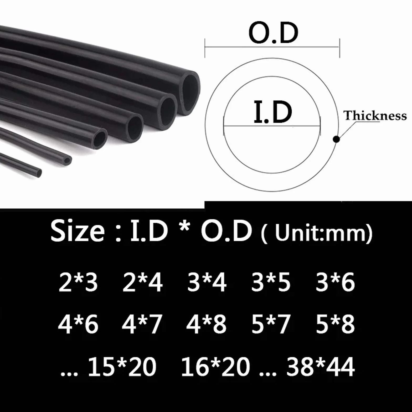 Wąż gumowy silikonowy czarny 5mm/6mm ID x 8mm OD 5m