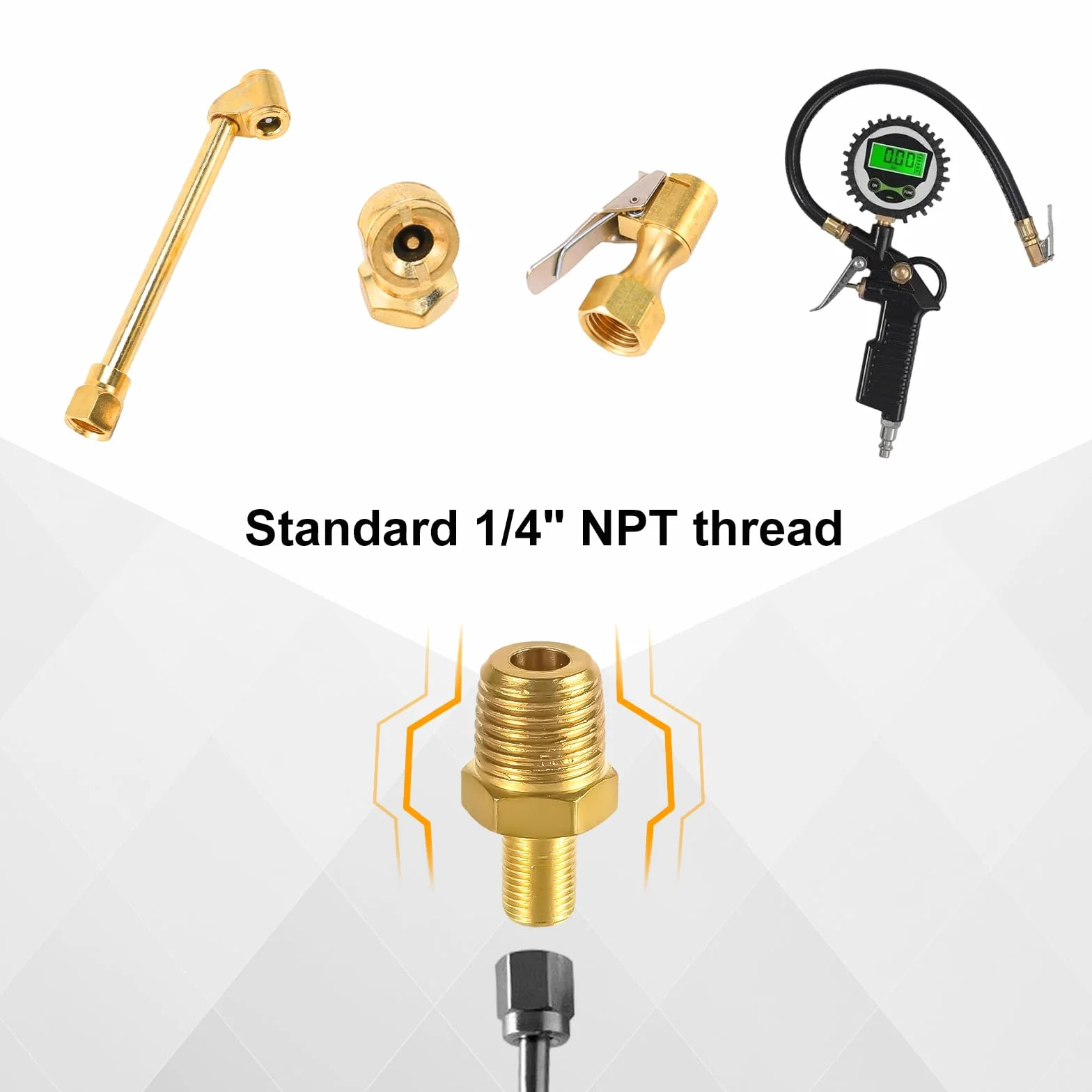 2szt Mosiezny Adapter do Pompowania Powietrza, 1/4" NPT (M) Zaworu Standardowego do Schradera (M) Zlacze Pompowania Opon do Przenosnego Uchwytu do Presta Weza Powietrznego Sprezarki Powietrza
