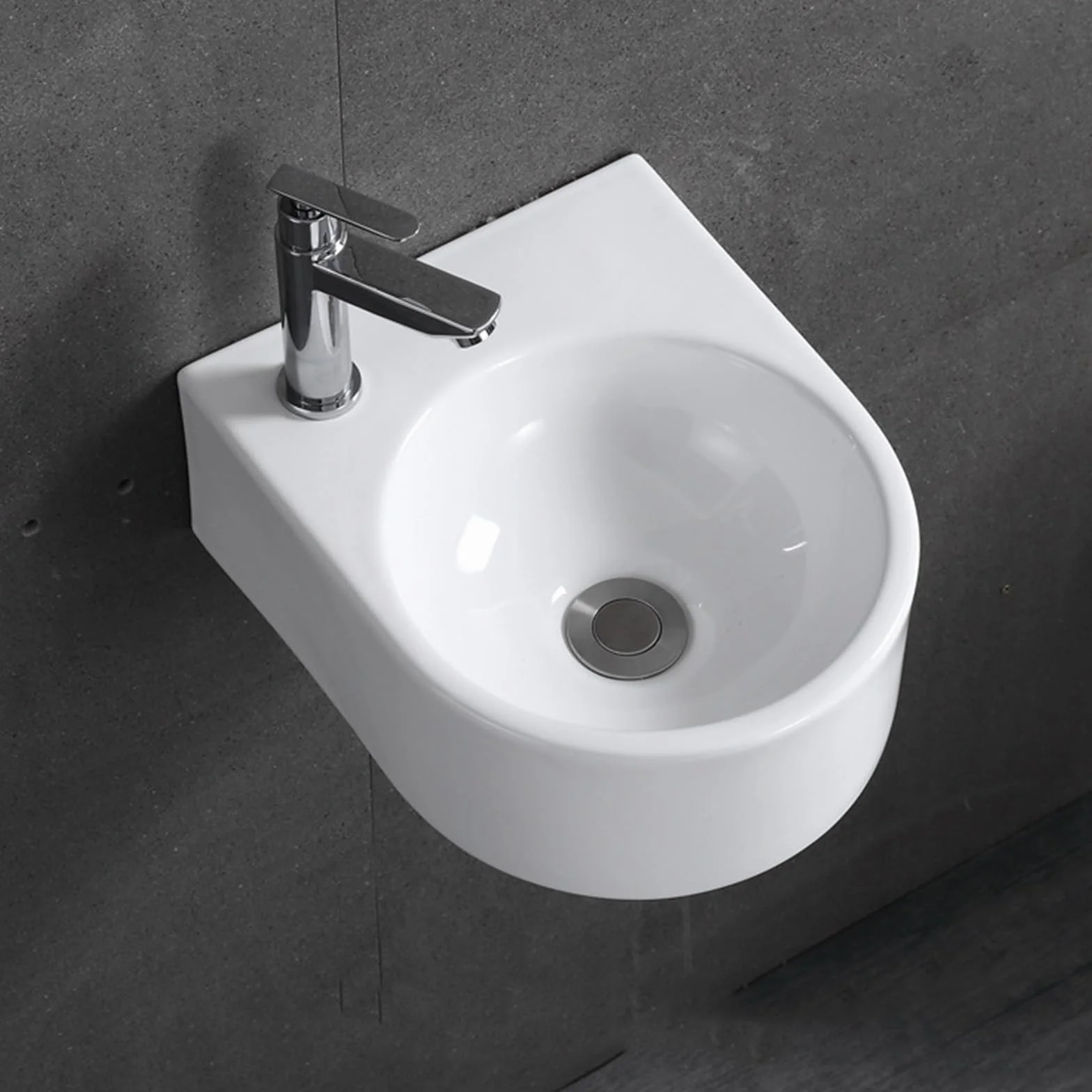 Porcelanowy ceramiczny zlew narożny montowany na ścianie biały 340*270 mm