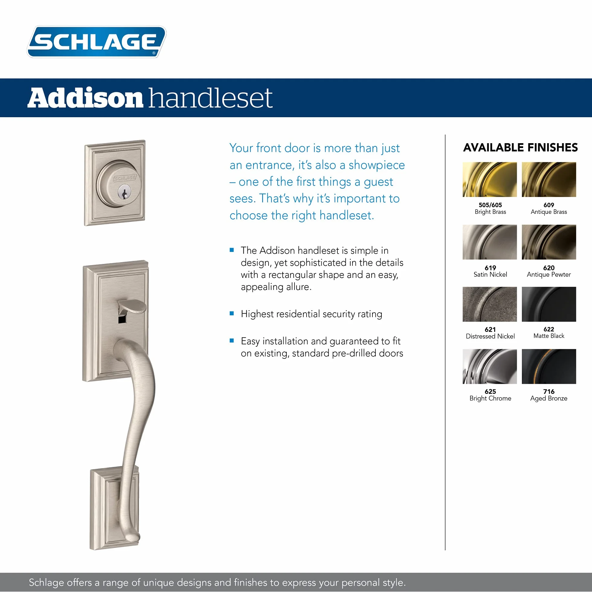 SCHLAGE Addison zestaw klamek czarny matowy F60 ADD 622 GEO