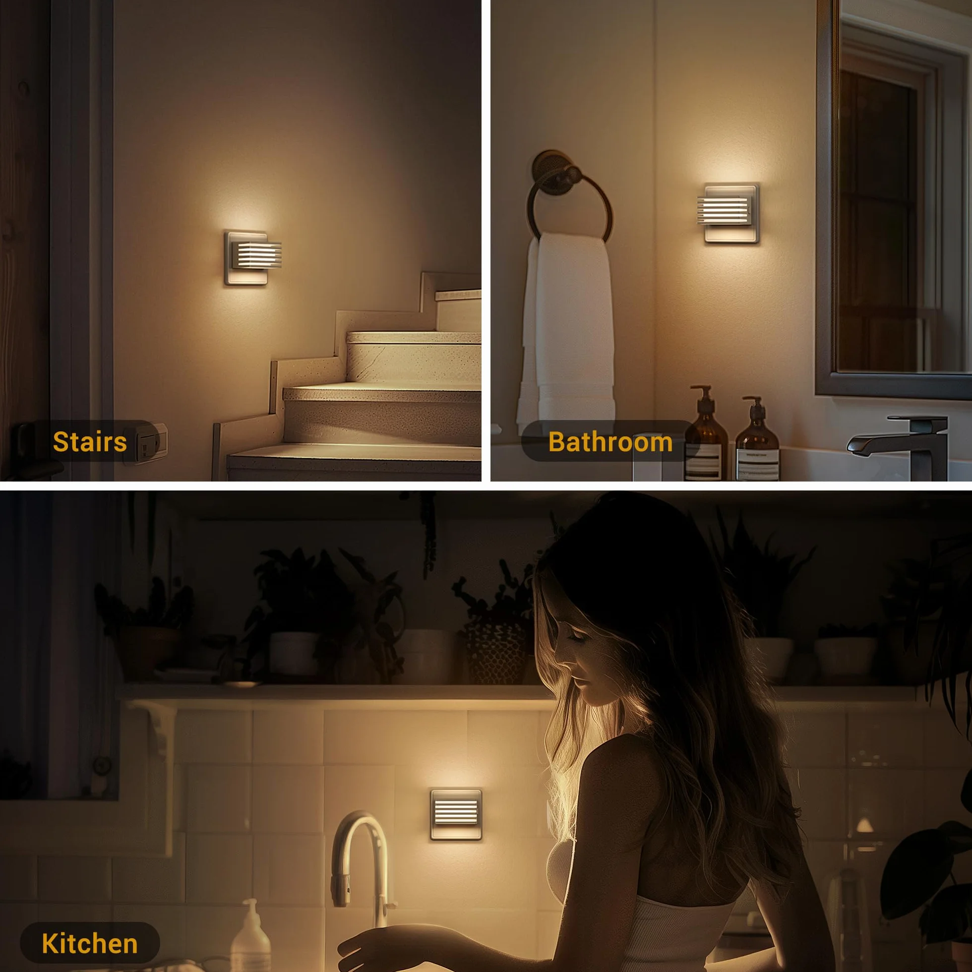 Emeritpro Lampka nocna LED do gniazdka z czujnikiem zmierzchu, ściemnialna, 2 sztuki, 30/60/100 lm, 3000 K