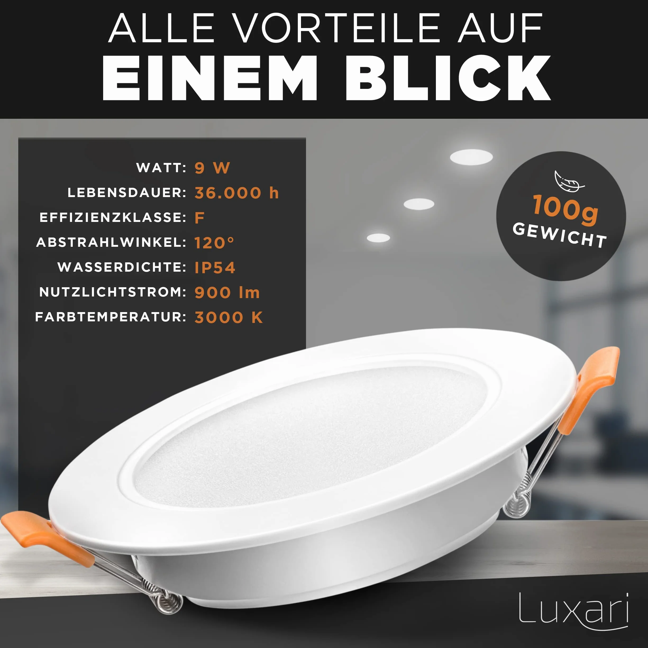 Reflektor wpuszczany LED 230V płaski 9W 3000K ciepła biel IP54 Zestaw 6 sztuk