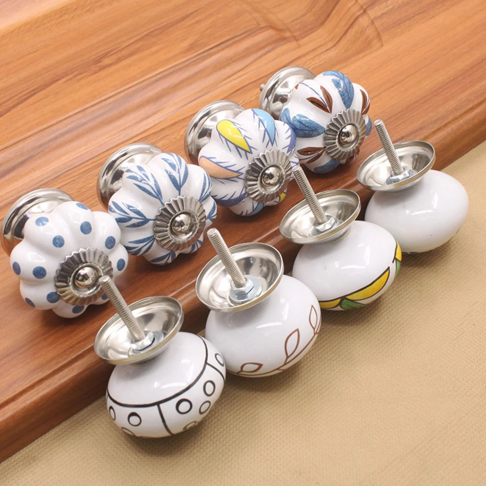 Uchwyty Meblowe Ceramiczny Pojedynczym Otworem Retro Styl Śródziemnomorski Klamka Typu C Liść Morwy 4 Szt
