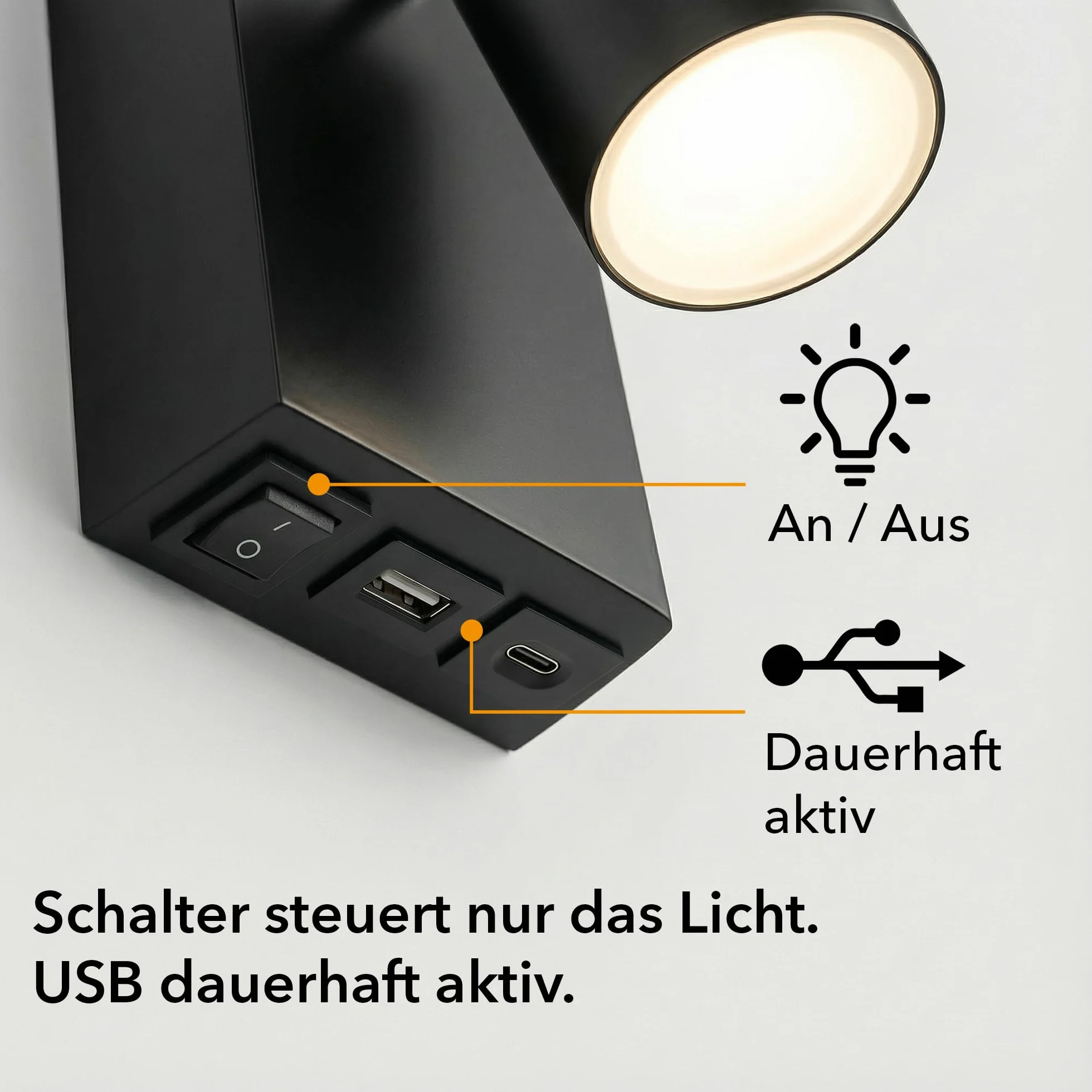 ledscom.de 2 sztuki Lampa ścienna WAIKA, 1-światło, czarna, USB-C, USB-A, z lampą LED GU10 450lm, ciepła biel