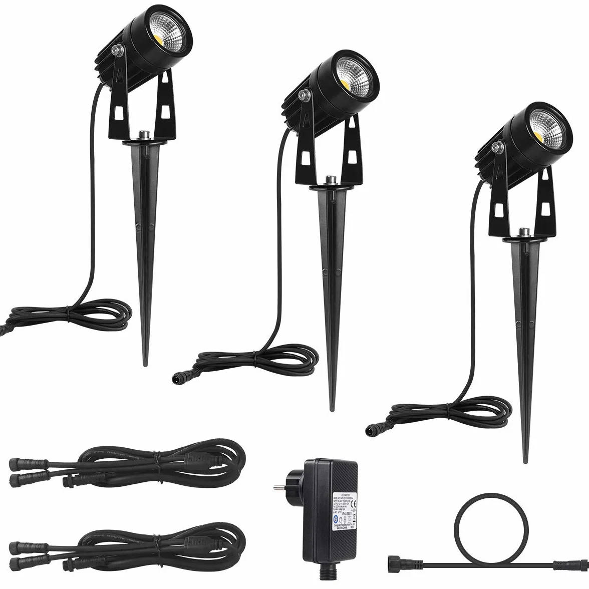 3-częściowy zestaw oświetlenia ogrodowego LED z ostrzem do wbijania w ziemię, 3 W, lampa ogrodowa z wtyczką, 1080 lm, wodoszczelna lampa ogrodowa, reflektor ogrodowy, reflektor zewnętrzny,