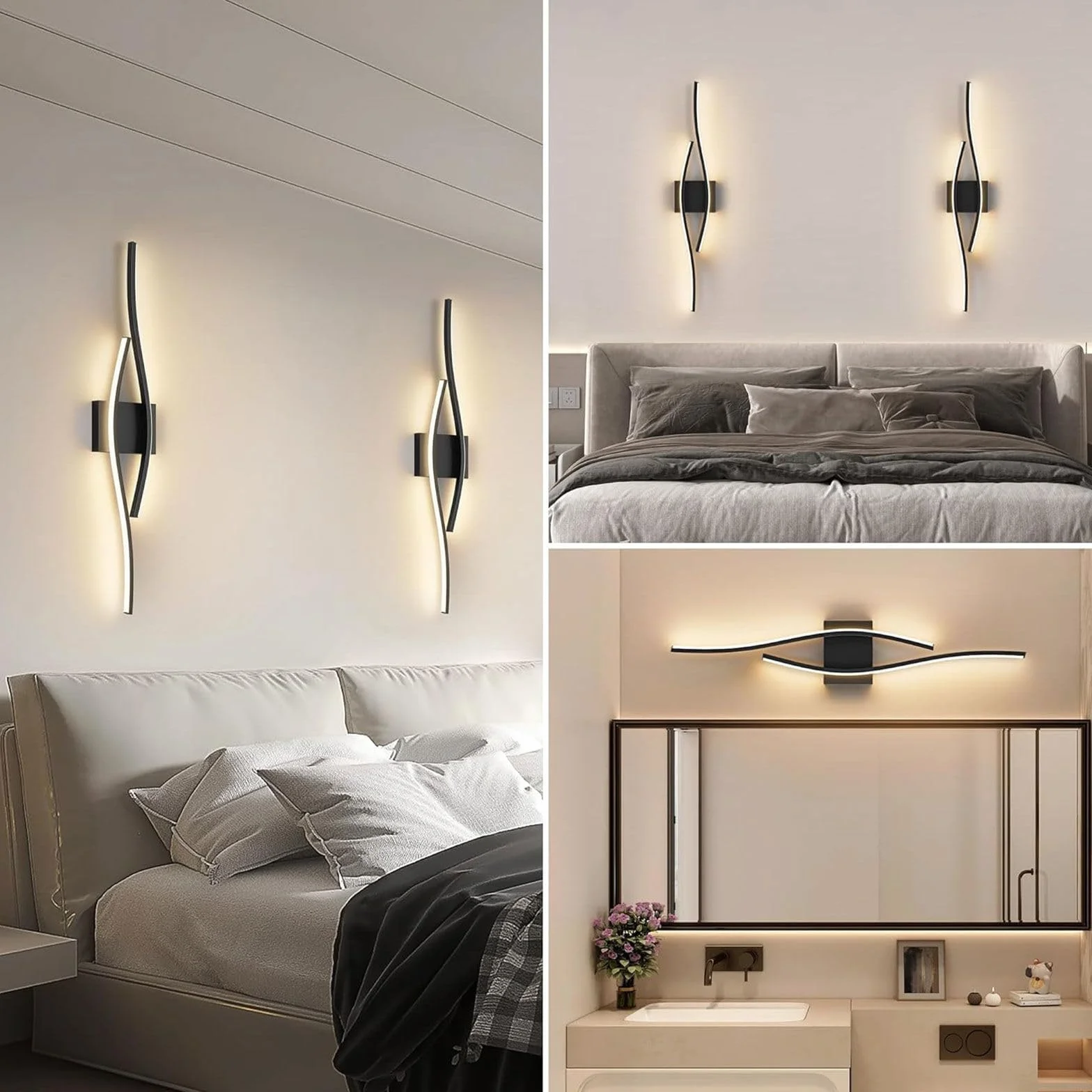 Lampa ścienna zasilana bateriami, ładowana przez USB, z pilotem, ściemniana, dotykowa, czarny