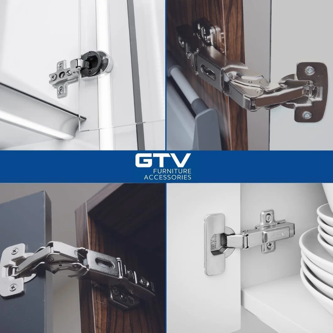 GTV 2 x zawias hydrauliczny ECHC Twin z amortyzacją ogranicznik środkowy płyta montażowa H=0 ze śrubami euro ciche zamykanie zawias meblowy do drzwi szafy