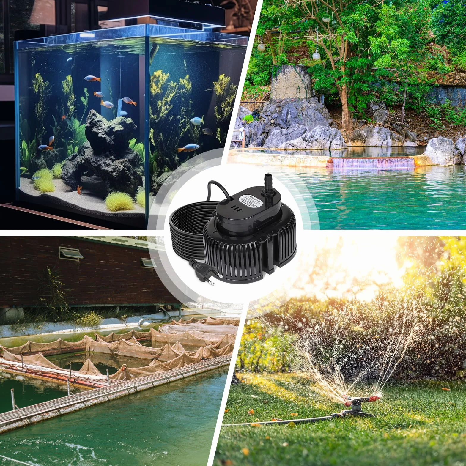 EFUTURETIME Pompa zatapialna 75 W mała pompa do stawu 2500 l/h pompa filtrująca bez pływaka z kablem 7,2 m, 3 różne adaptery, wąż 5 m, 2 zaciski (czarny)