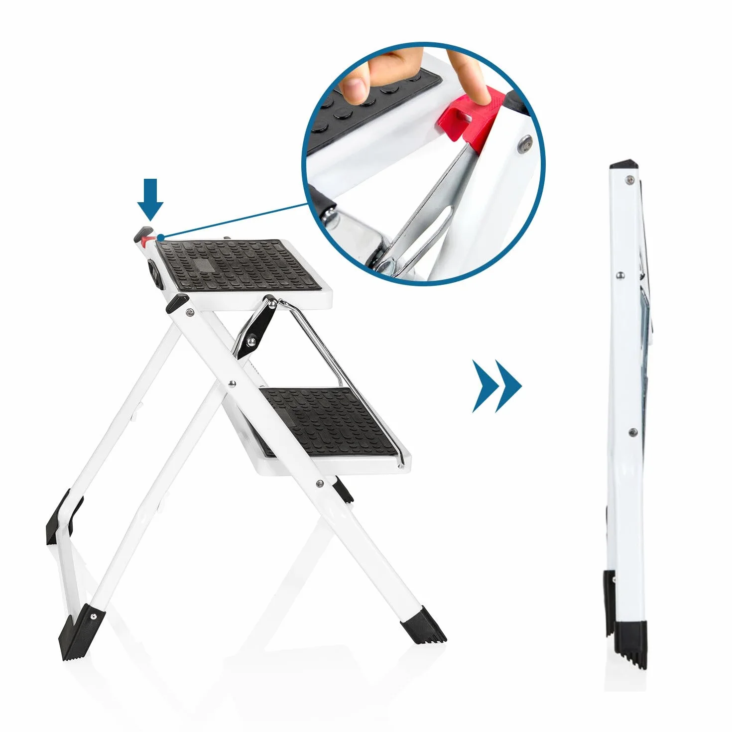 hjh OFFICE 801200 składany stopień 2-stopnie SOLID W1 obciążenie 150 kg biały srebrny