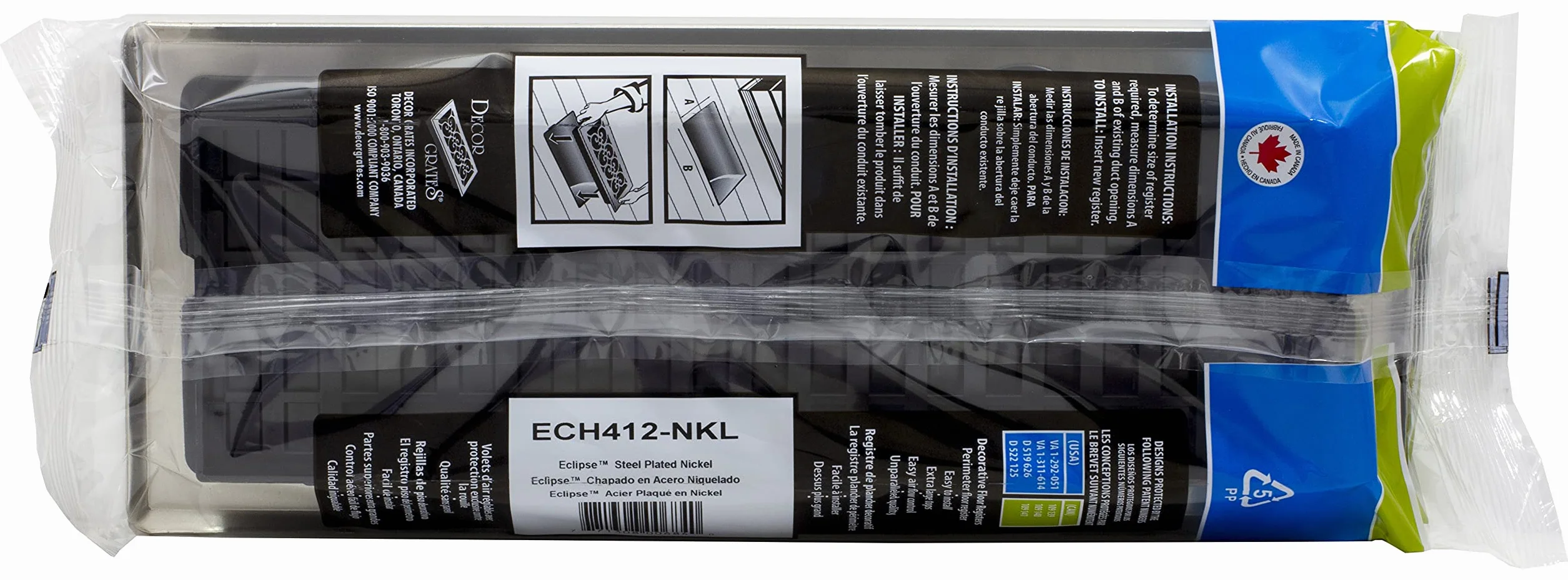 Decor Grates ECH412-NKL, Eclipse Floor Register, 4x12 Inches, Brushed Nickel