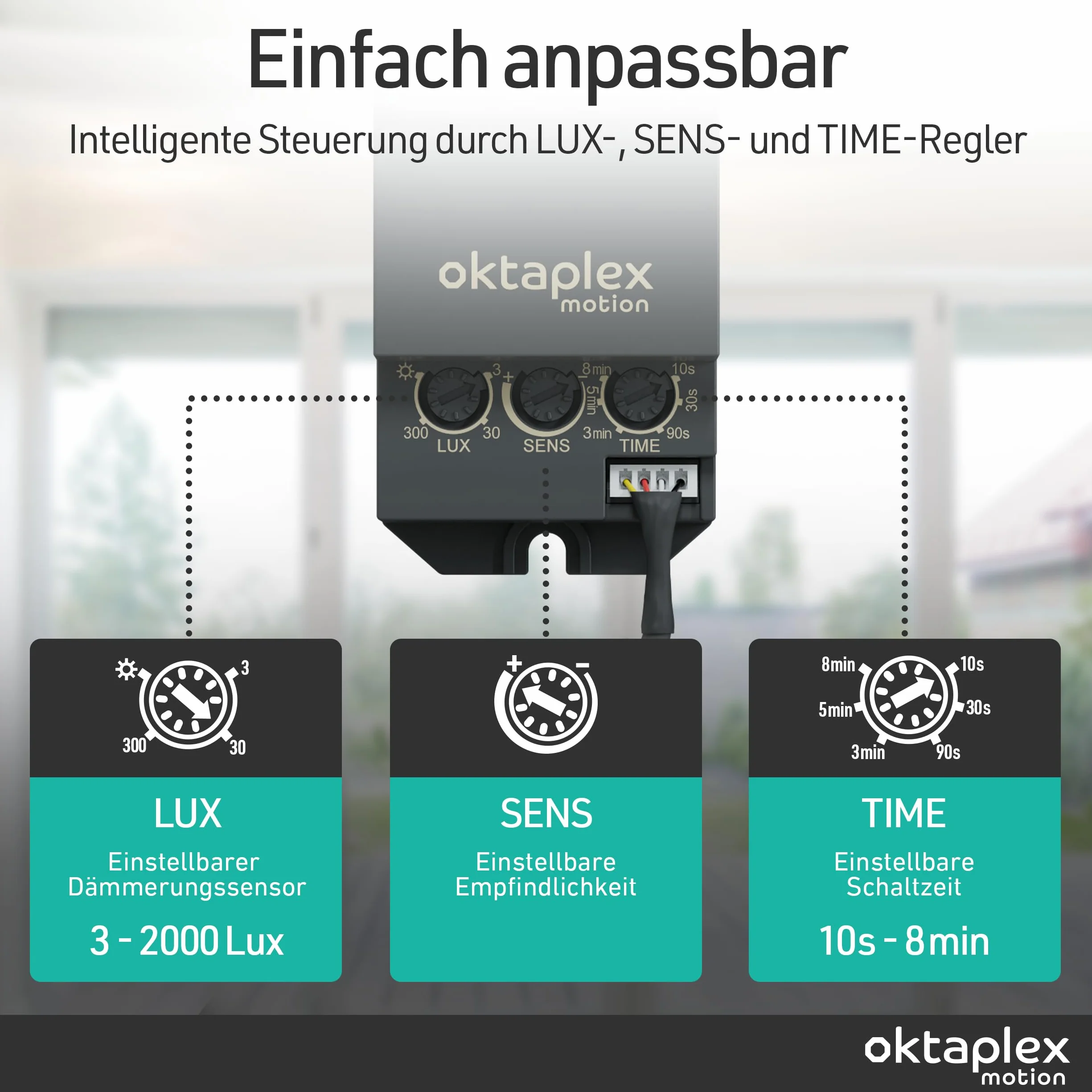 Oktaplex Jana 2-częściowy czujnik ruchu na zewnątrz podczerwieni 360 stopni IP65 czarny z kablem 50 cm