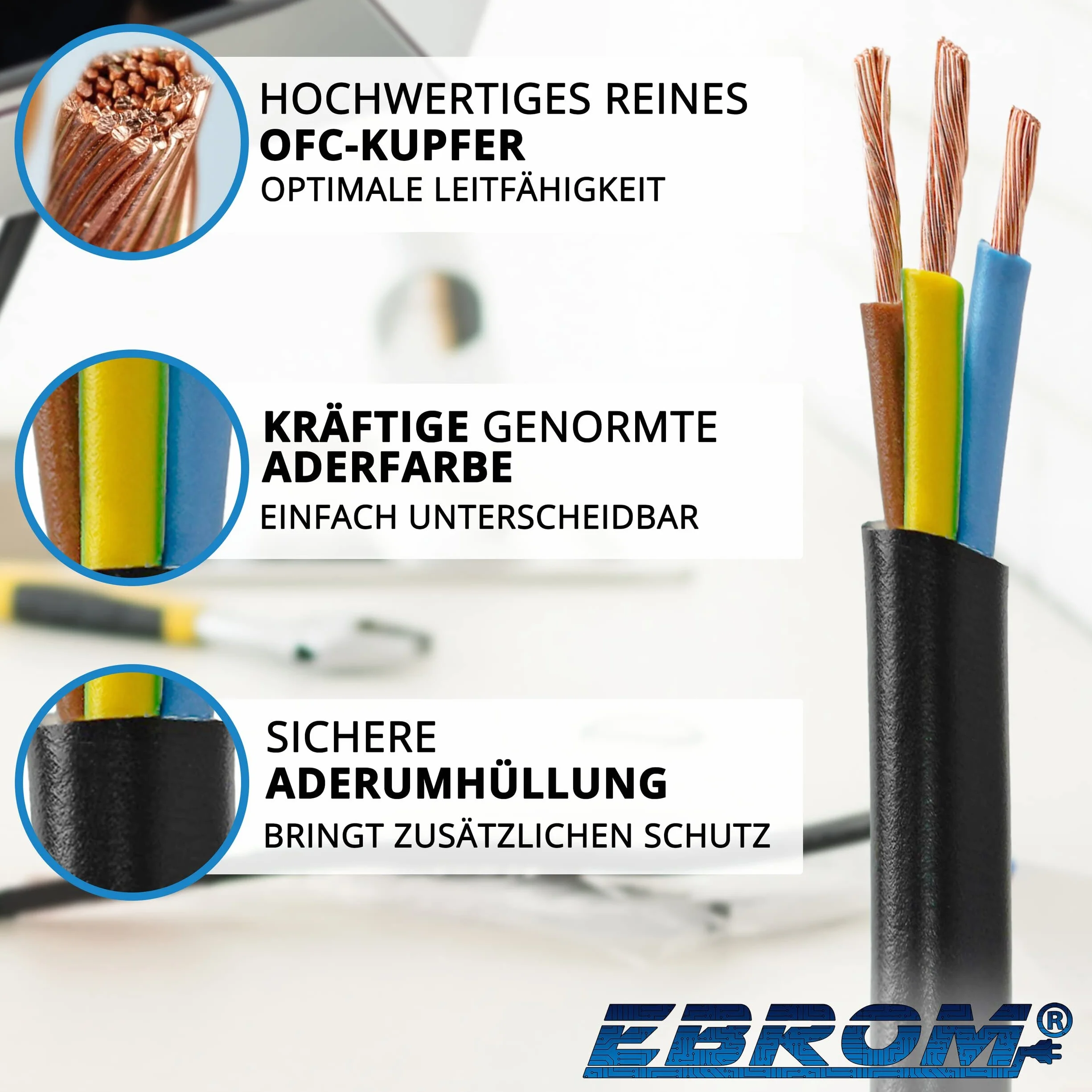 Przewód wężowy H05VV-F 3G1,5 mm² czarny 10 metrów