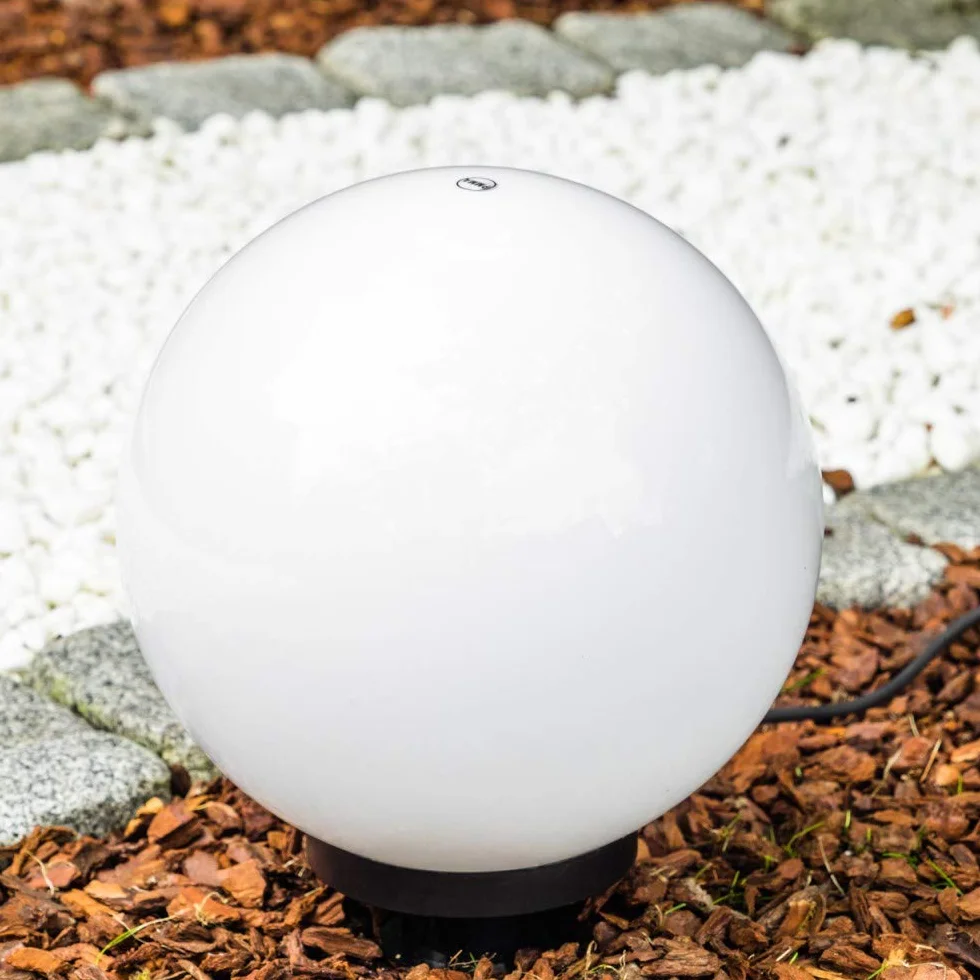 Lampa kulista Miau Ø30cm E27 z kolcem ziemnym biała tworzywo sztuczne 5m kabel