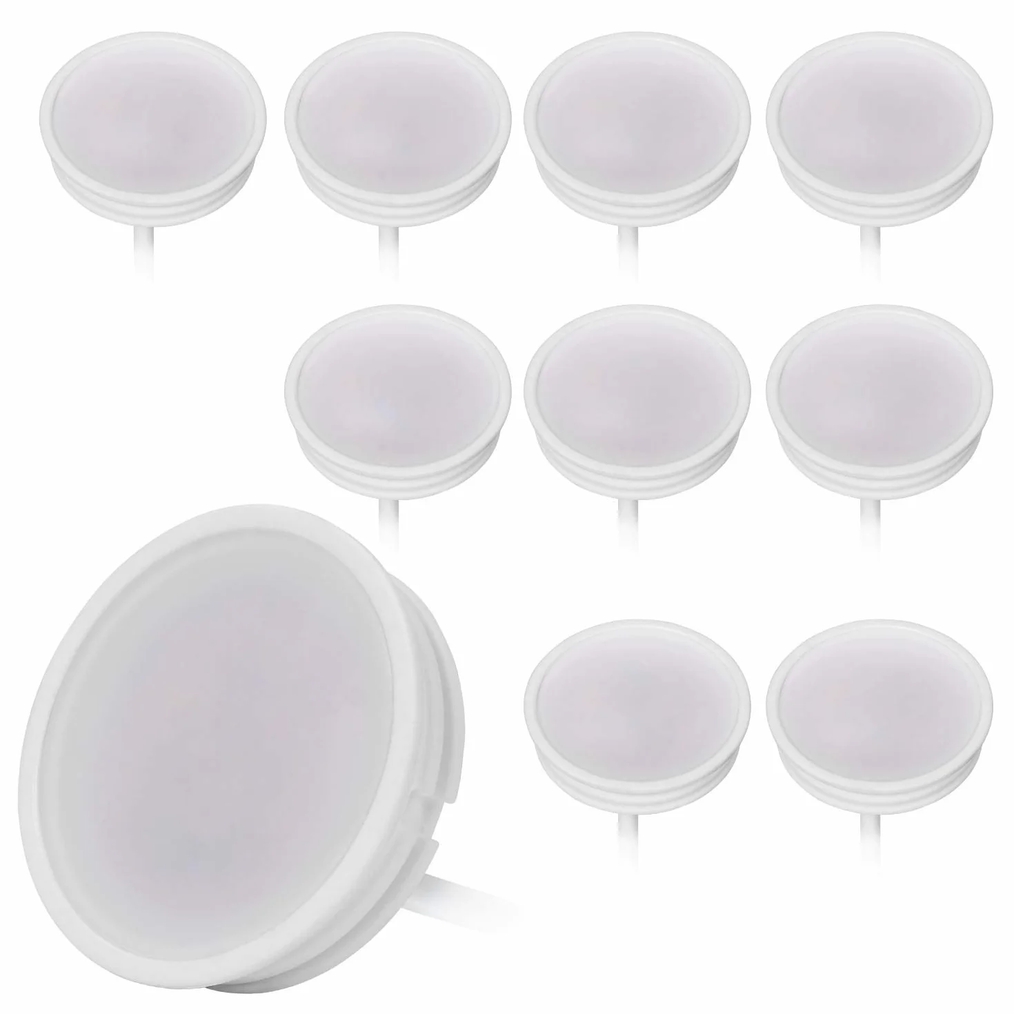 HCFEI 10 x Ultra płaski 230 V 3 W GU10 MR16 moduł LED 50 mm średnica reflektora 15 mm długość ciepła biel 3000 K 300 lm, możliwość ściemniania, 120° odbicia światła