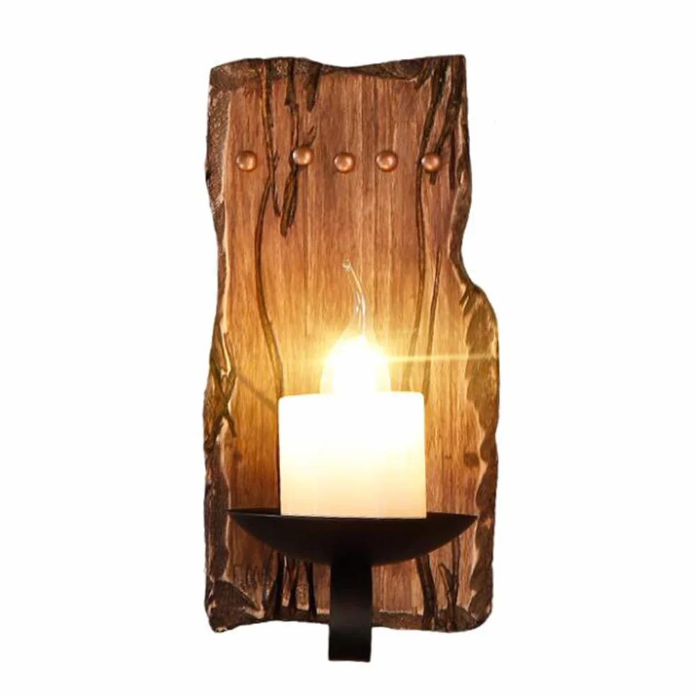 Retro drewniana lampa ścienna kinkiet E27 antyczna przemysłowa rustykalny klosz szklany Vintage Loft Deco salon restauracja Bar korytarz