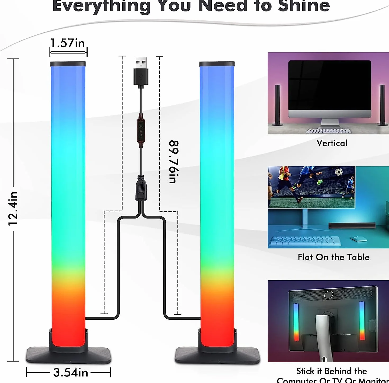 Listwa świetlna LED, 2 sztuki, Smart LED Lightbar RGB, nastrojowe podświetlenie tła z aplikacją i pilotem zdalnego sterowania, lampa do gier, synchronizacja z muzyką, Smart Light Bar do gier