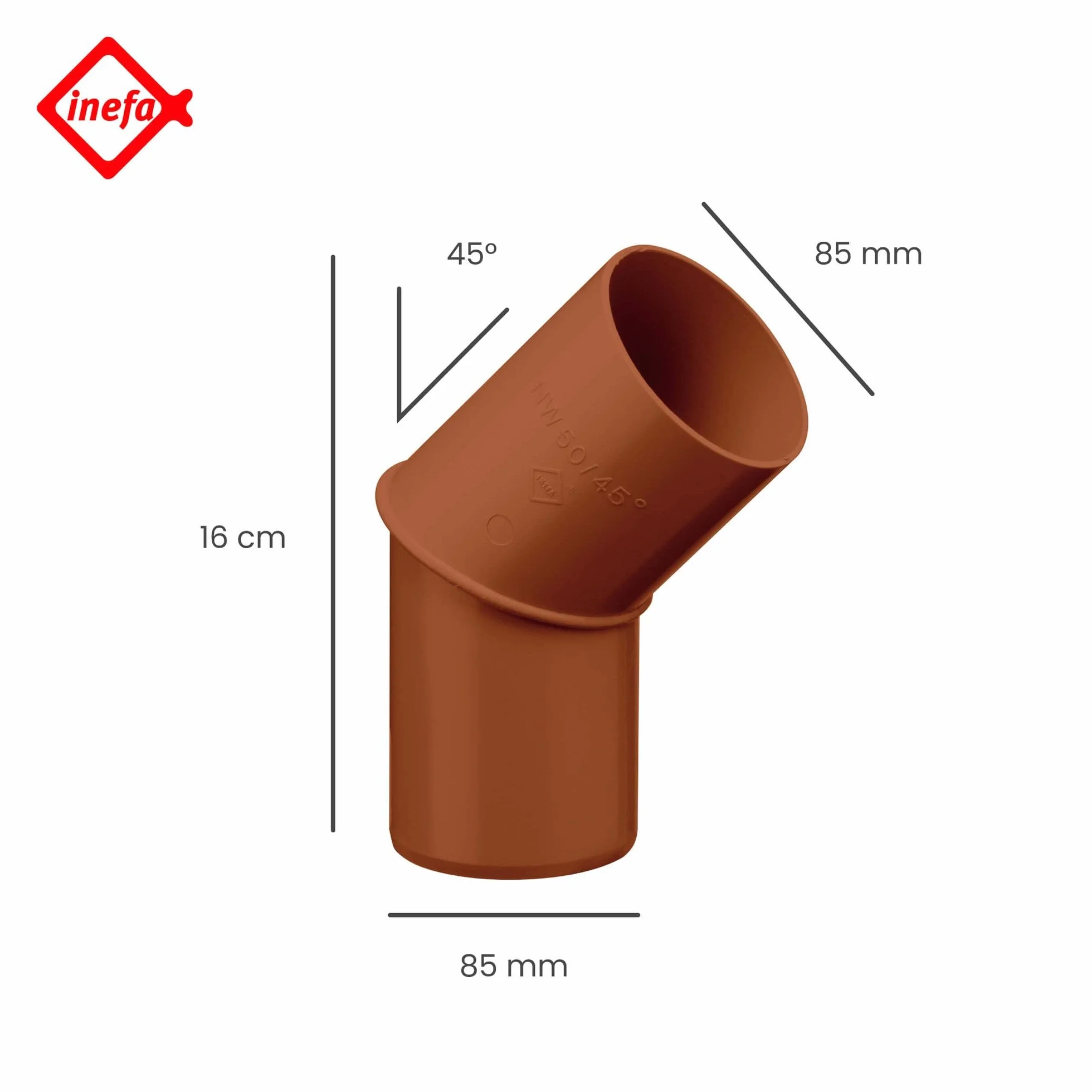 INEFA Kolanko rury spustowej 45 stopni PVC 85mm Brązowy