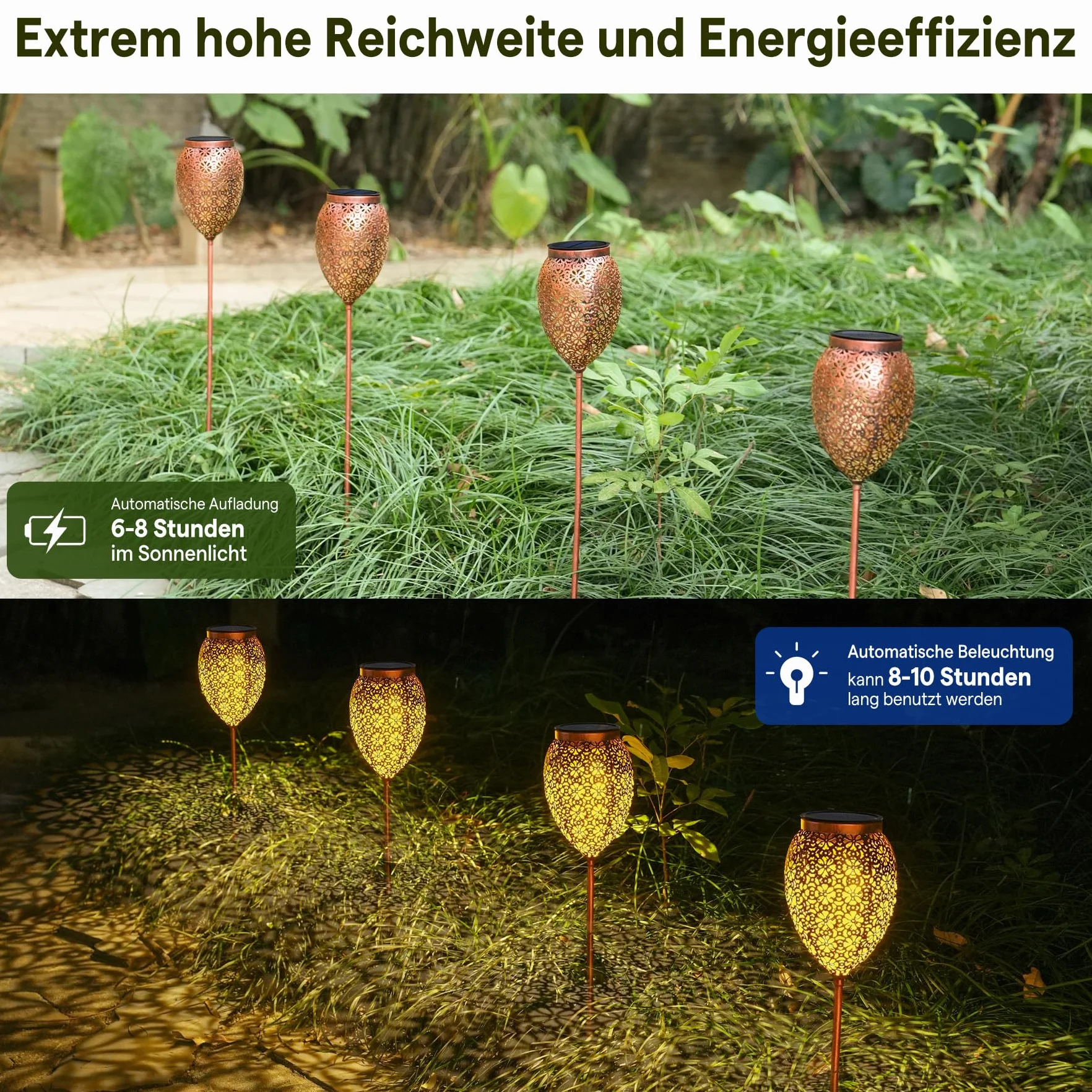 JOYCREATOR Lampy solarne ogrodowe metalowe IP65 vintage 4 sztuki