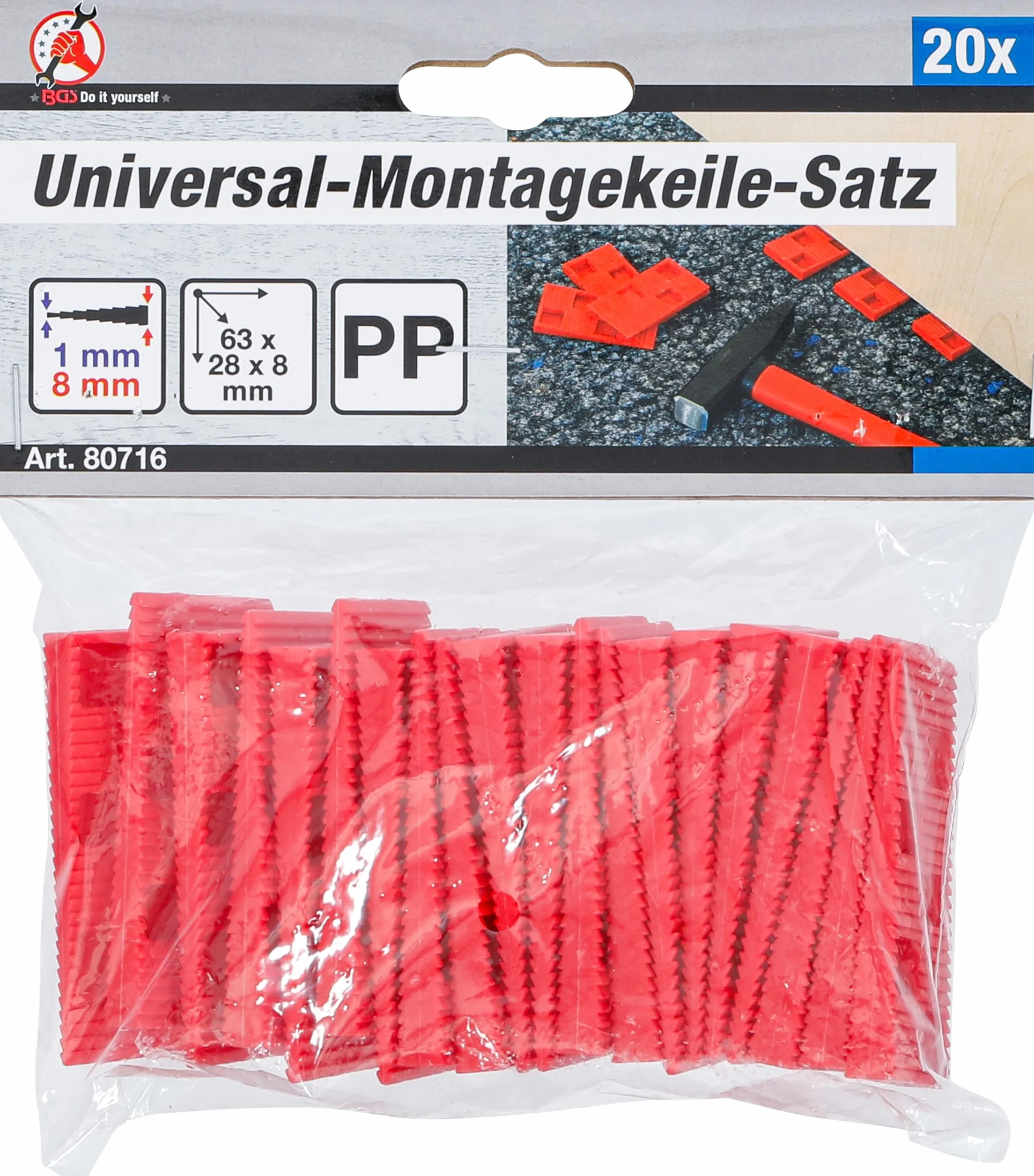 BGS Diy 80716 Uniwersalny zestaw klinów montażowych 20 szt.