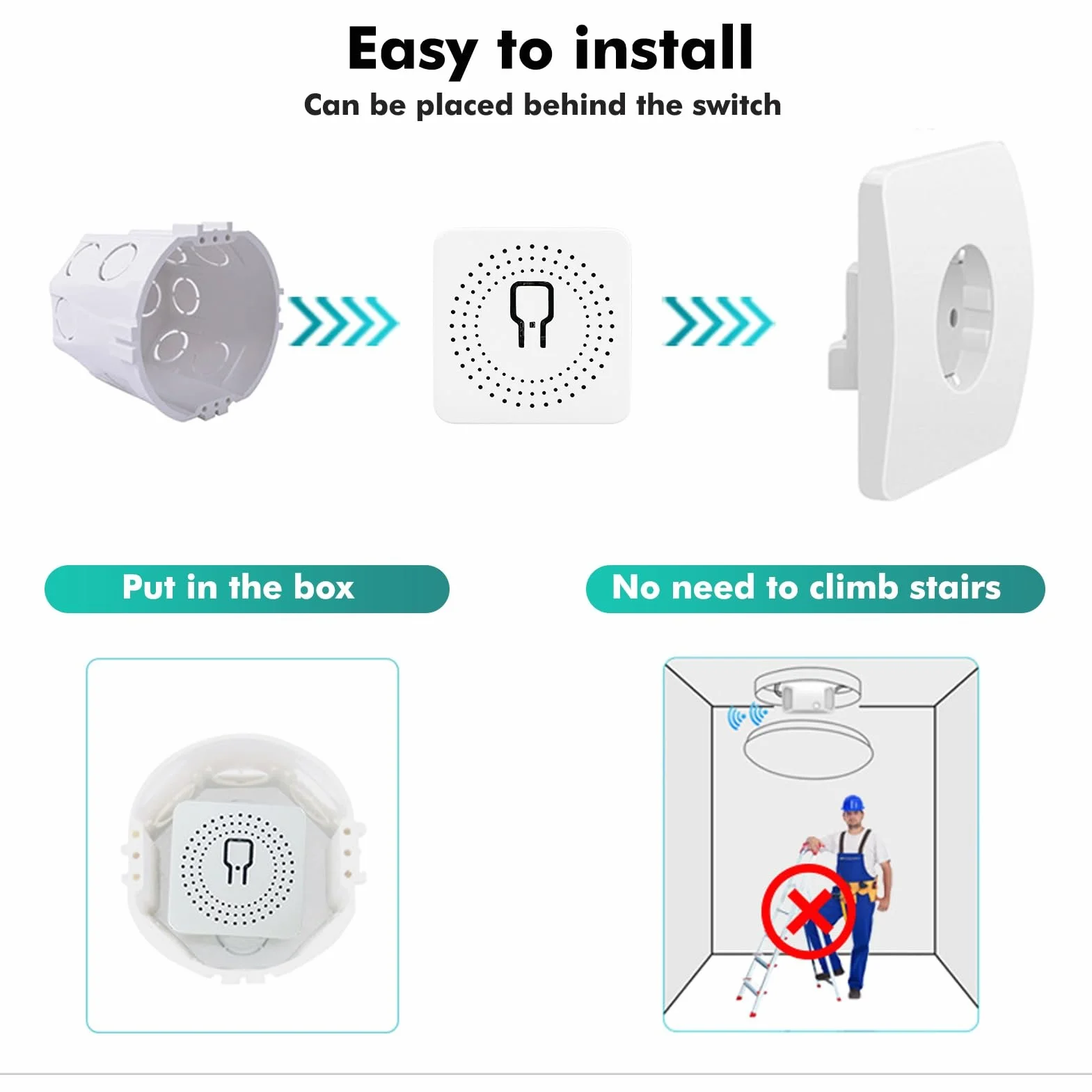 DEWIN Mini inteligentny przełącznik Wi-Fi, 10 A Tuya Smart Switch, włącznik światła, sterowanie głosem / timer, TUYA aplikacja zdalnego sterowania, Google Home, sterowanie głosem Alexa 240 V, WiFi 2,4