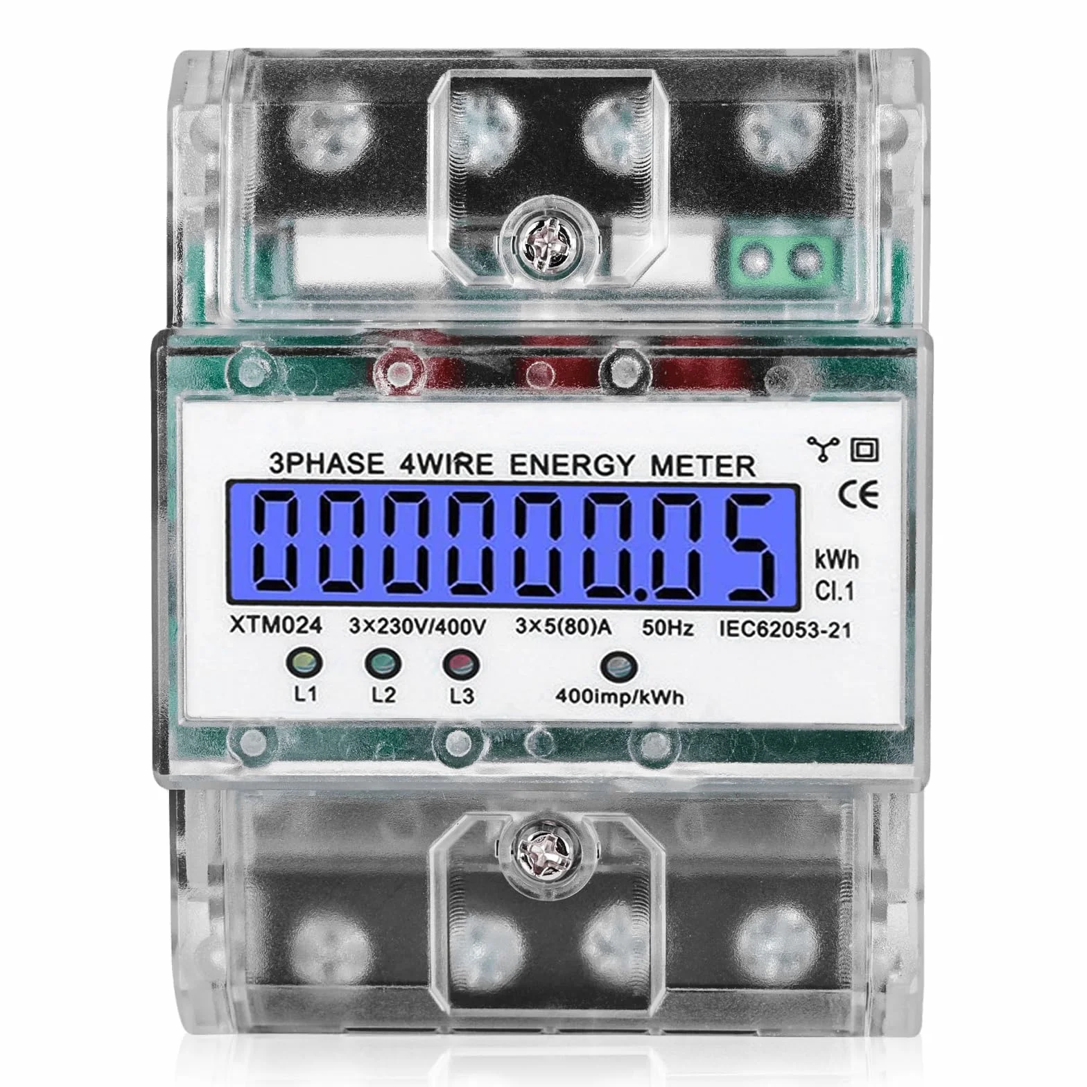 Licznik energii elektrycznej trójfazowy 3-fazowy 230/400 V 5-100 A szyna montażowa LCD