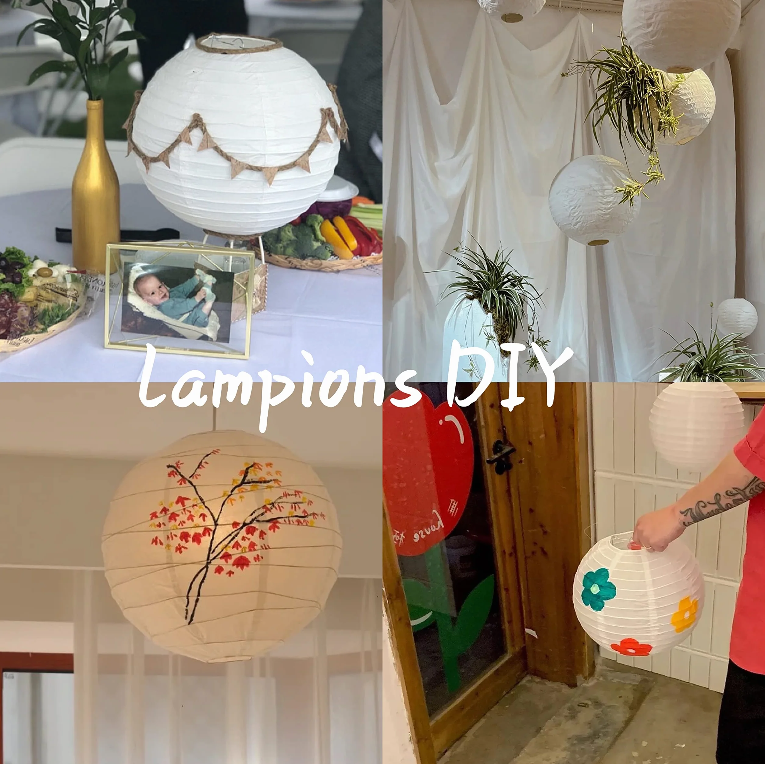 LIHAO 10 Białych Papierowych Lampionów z LED Mini Balonami Dekoracja