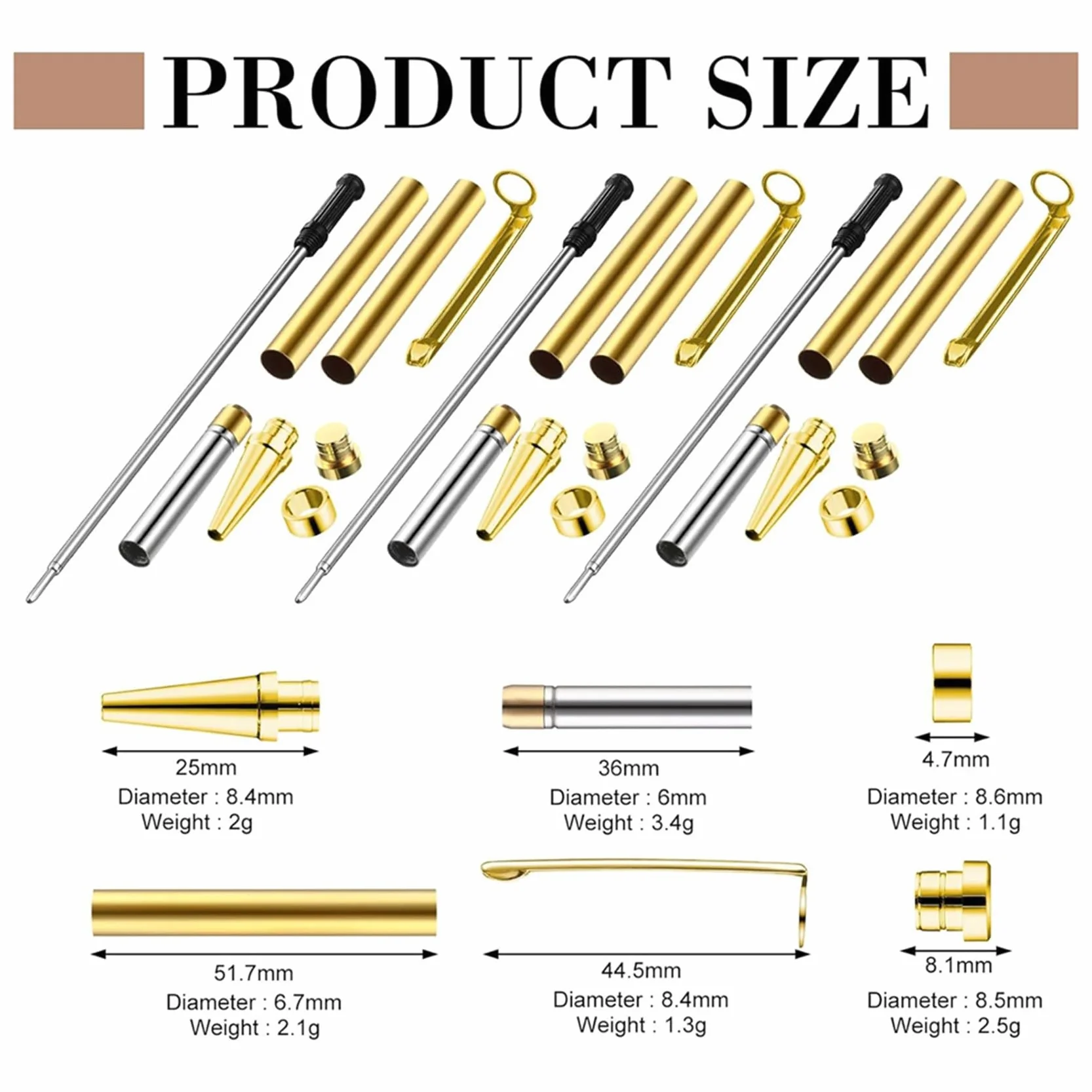 ISTOVO 20 Zestawów Długopisów do Toczenia Drewna 7 mm Slimline Pen Twist Kit Złoto