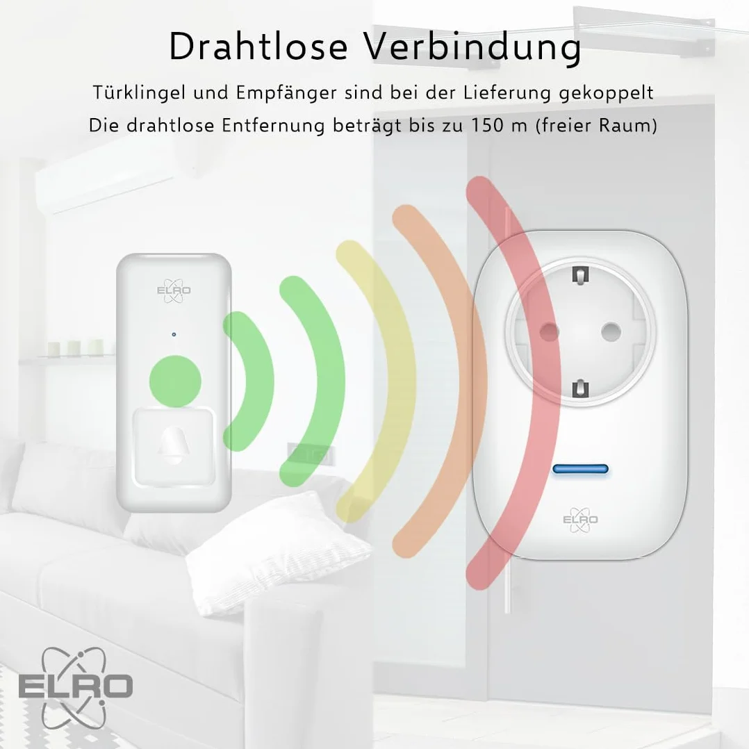 ELRO DB4000 bezprzewodowy kinetyczny zestaw dzwonków do drzwi z odbiornikiem wtykowym 150 m