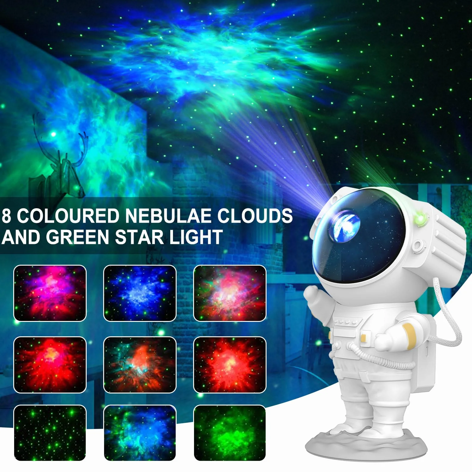 Nigecue Astronaut LED Projektor Gwiazd z Pilotem, Nocna Lampa Projektująca Gwiazdy z Timerem, LED Lampa Projektor do Sypialni, Kina Domowego, Imprez, Domu