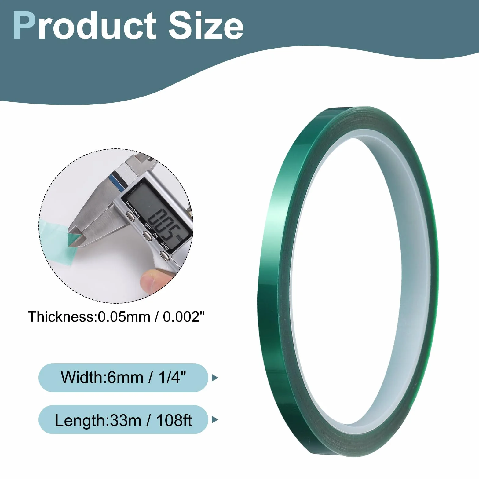 QUARKZMAN Taśma Maskująca Wysokie Temperatury 6 mm x 33 m Folia PET 0,05 mm Odporna na Ciepło