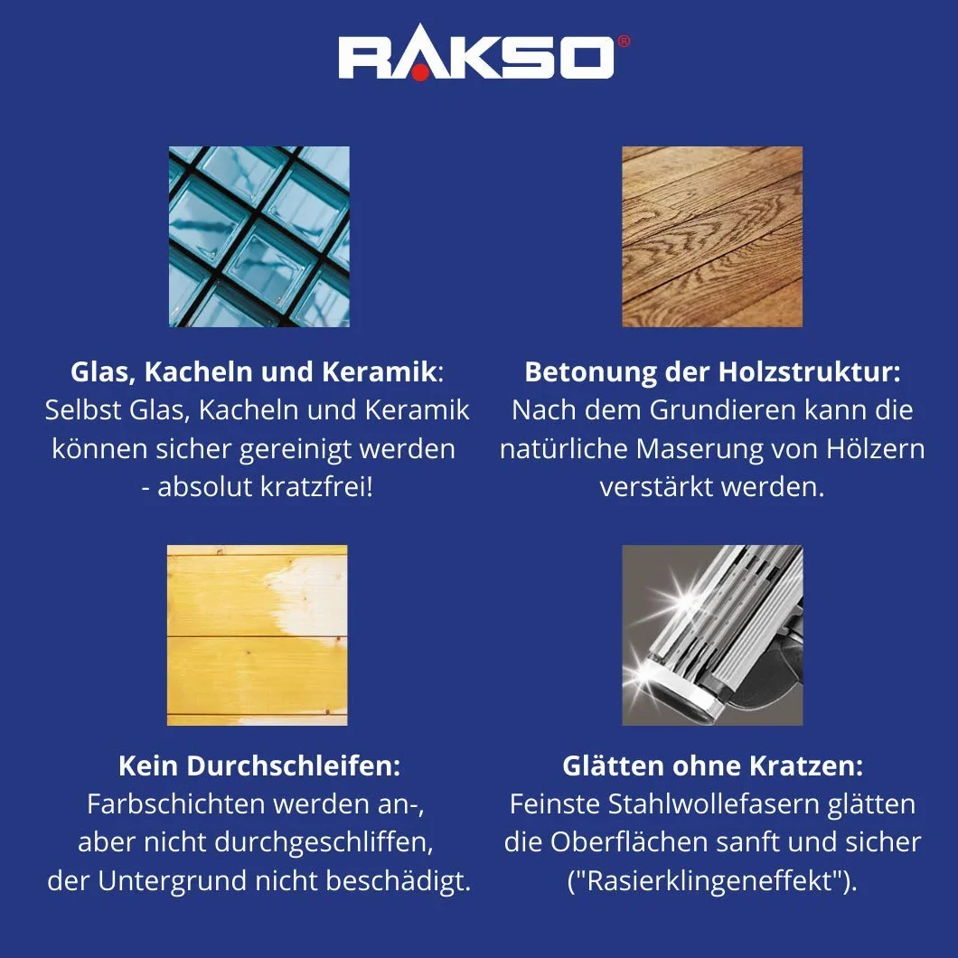 RAKSO Wełna stalowa drobna 00 8 padów 200 g do drewna aluminium
