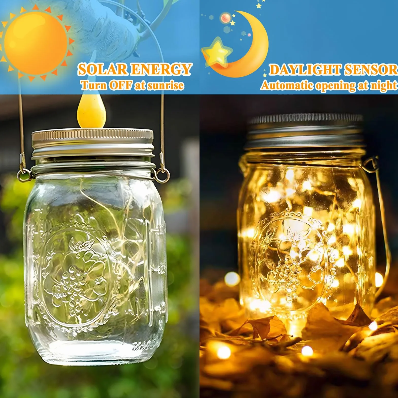 Lampy solarne Mason Jar 4 sztuki LED 30 diod IP65 wodoszczelne wiszące do ogrodu balkonu